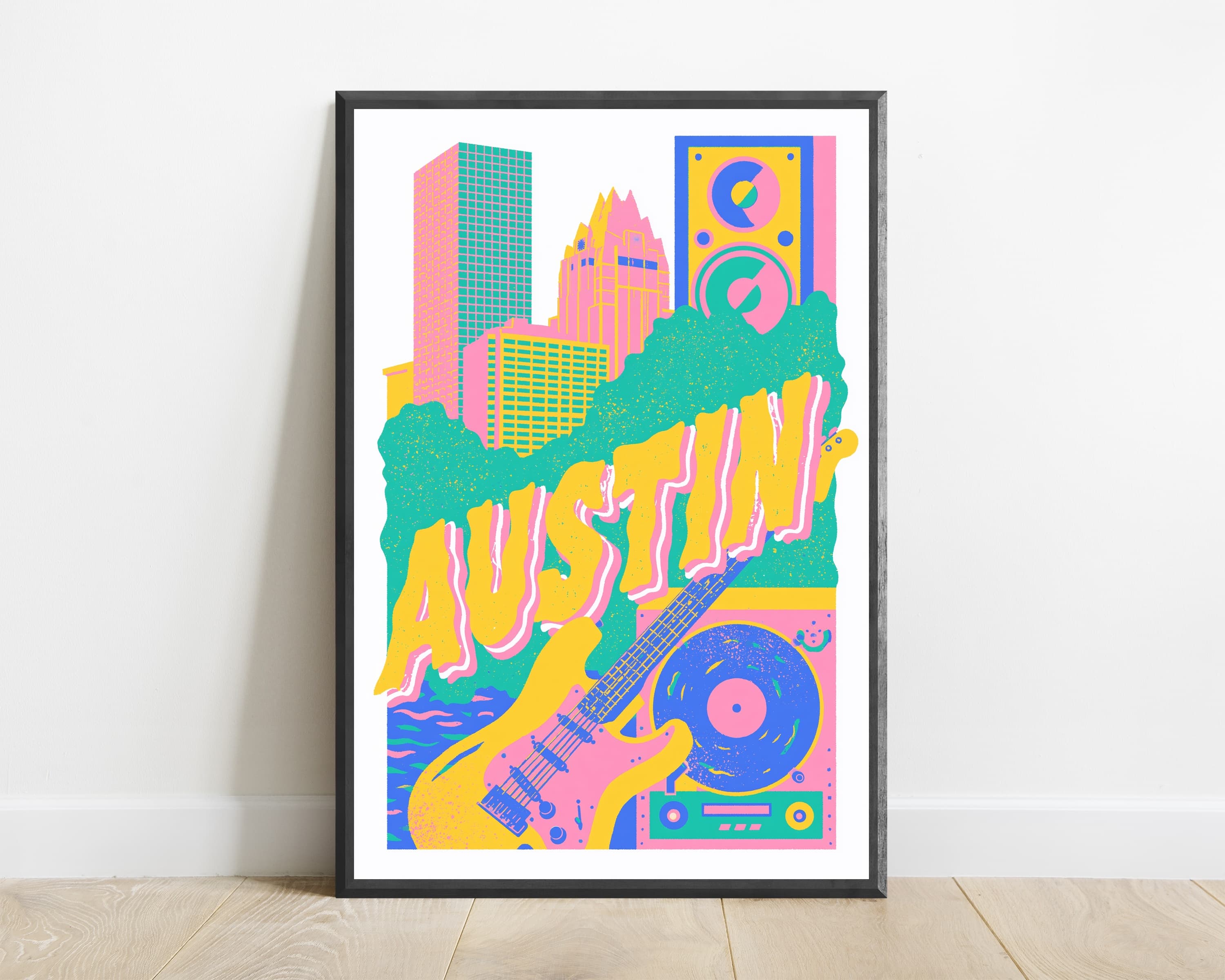Austin Skyline Neon Retro Pop Art