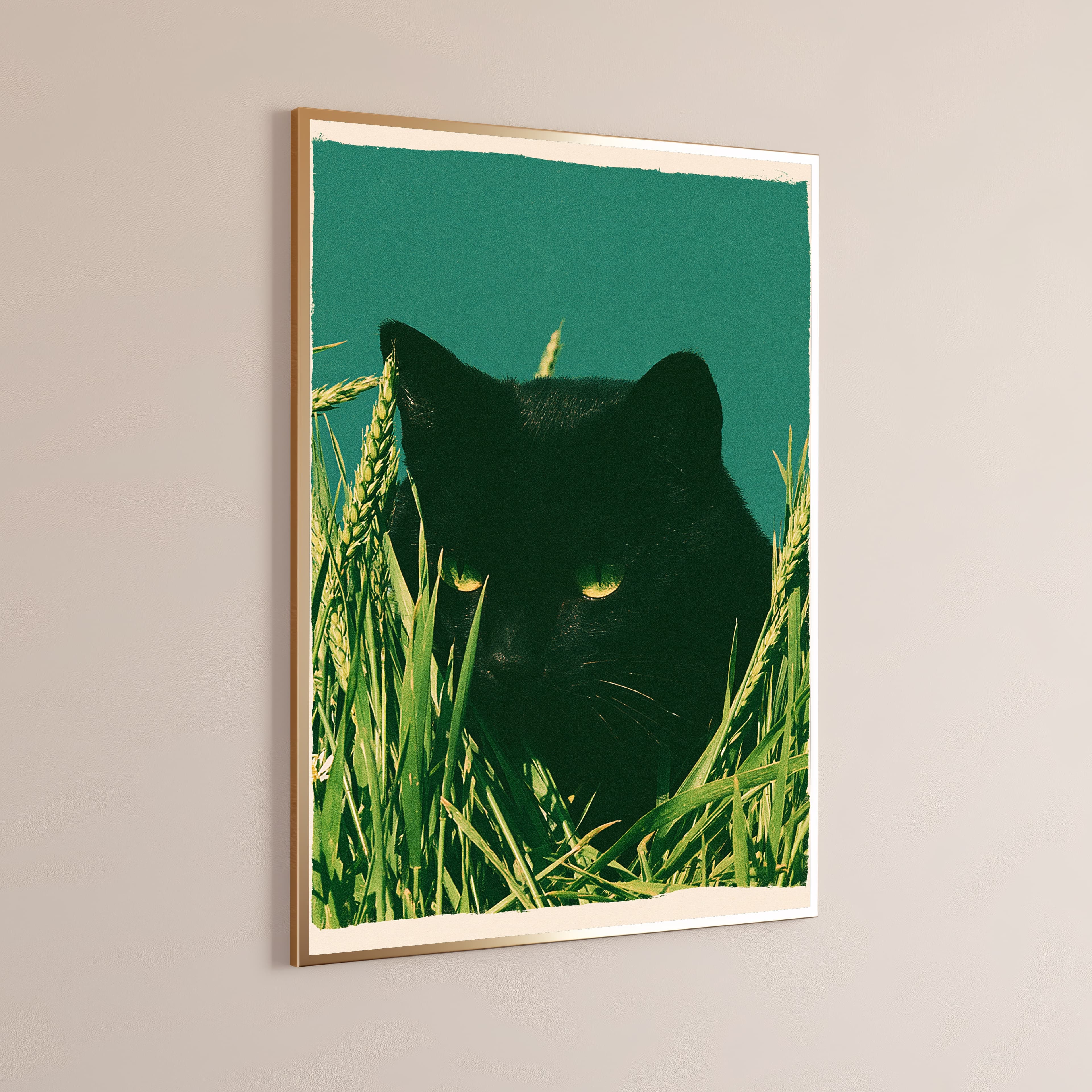 Black Cat in Golden Wheat Field