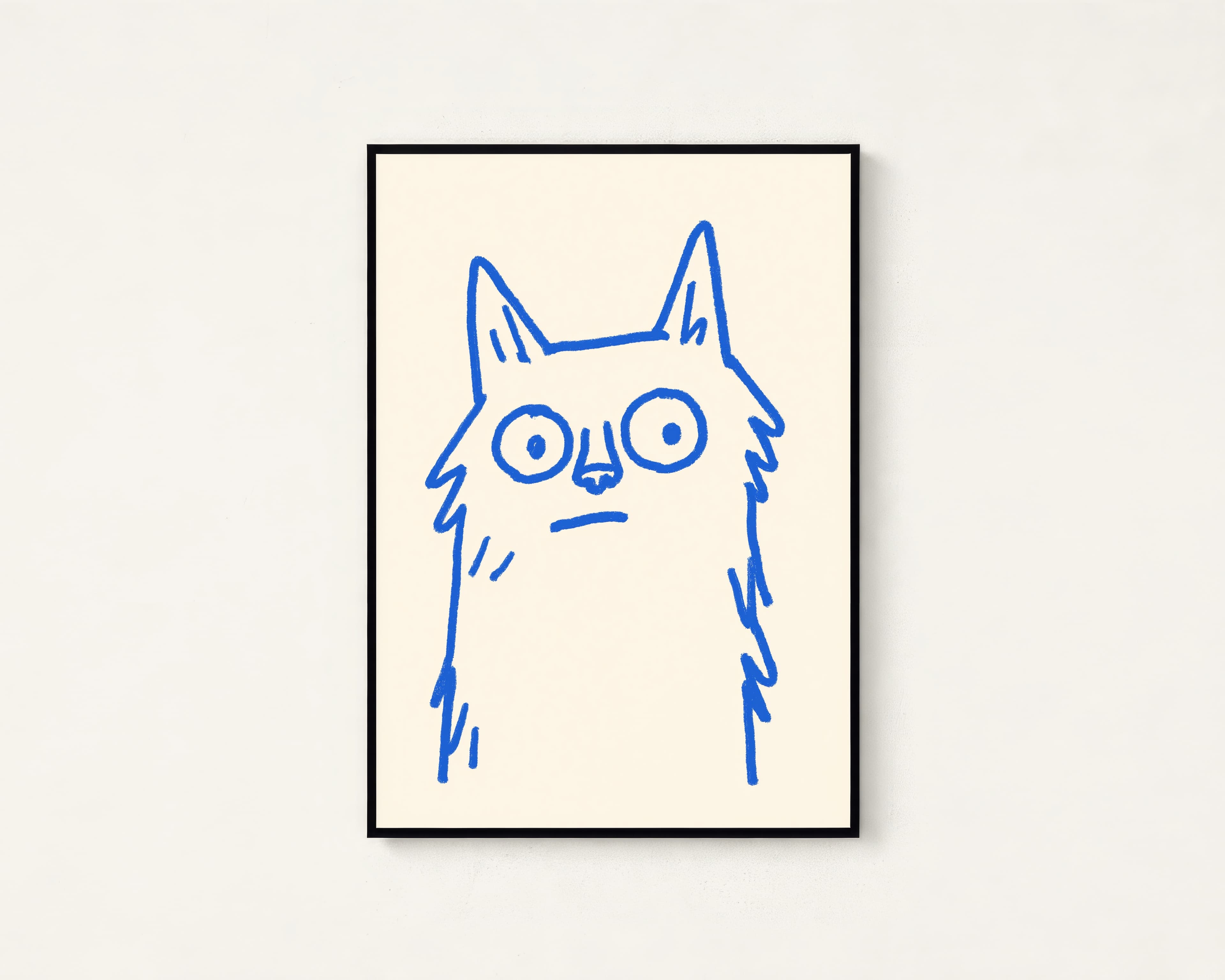 Blue Cat Line Drawing Print