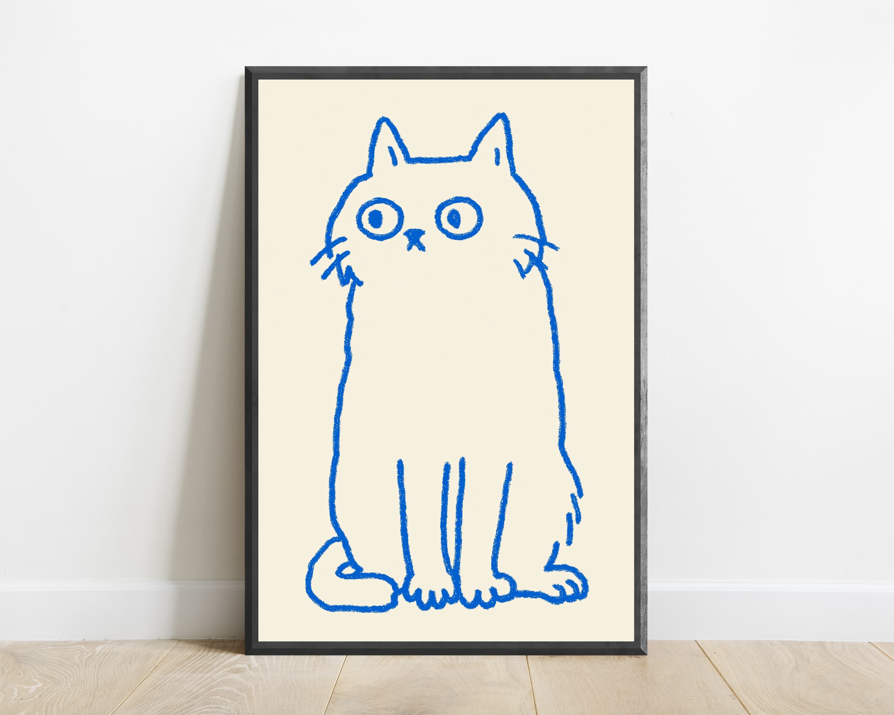 Blue Cat Line Drawing Print — view 1
