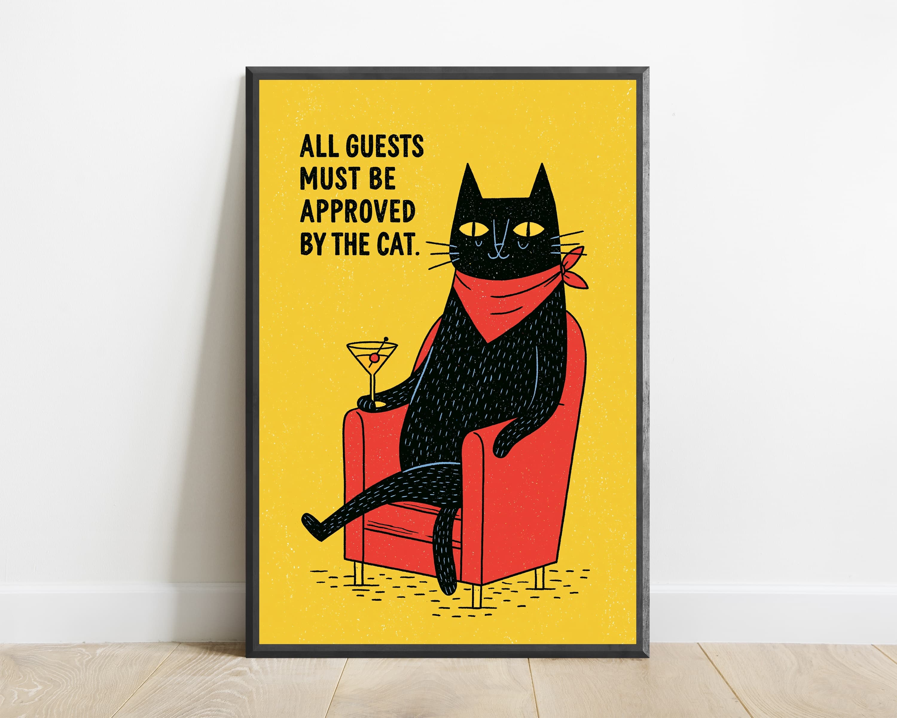 Cheeky Black Cat Martini Pop Art Print — view 1