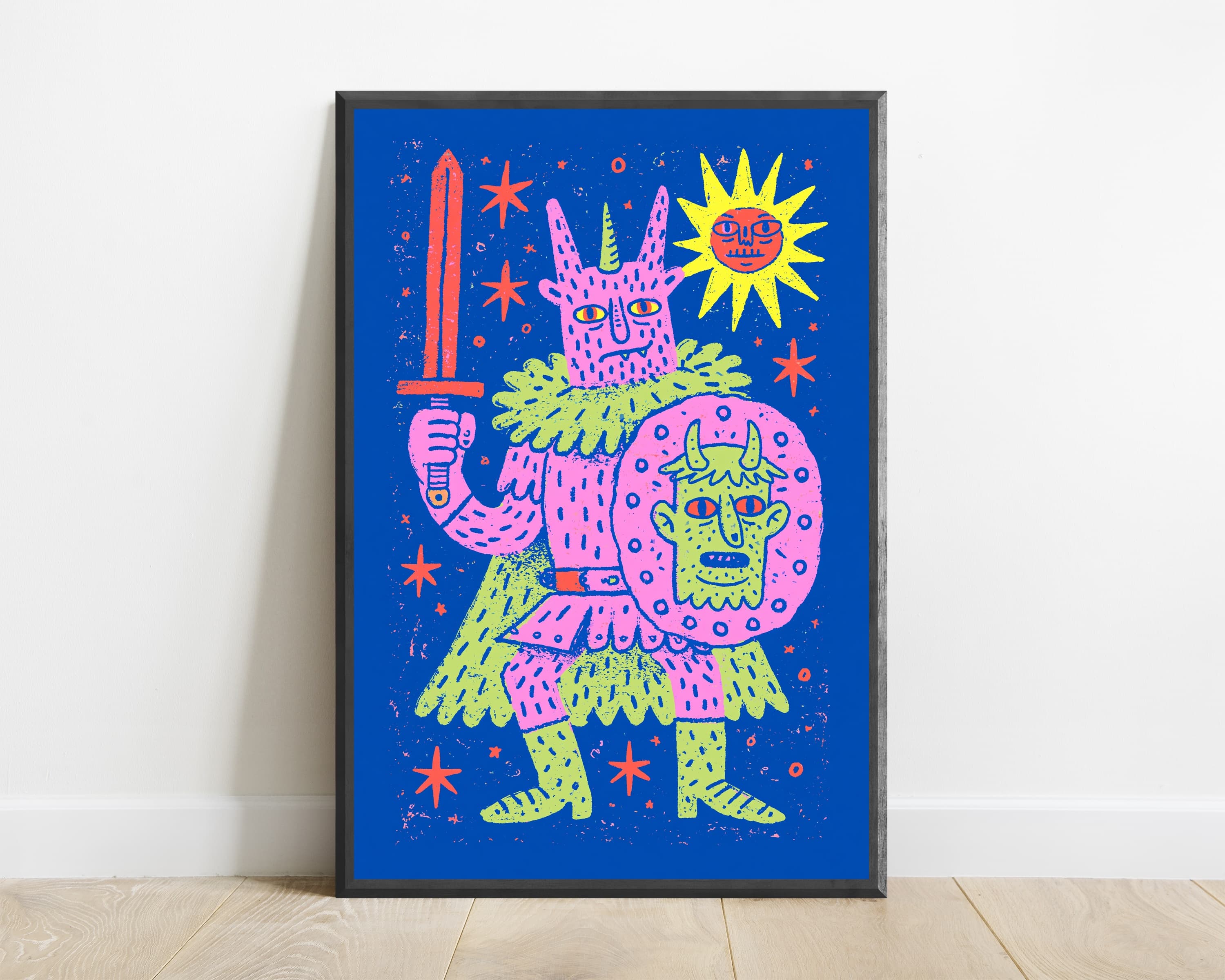 Colorful Demon Warrior with Sword Pop Art Print — view 1