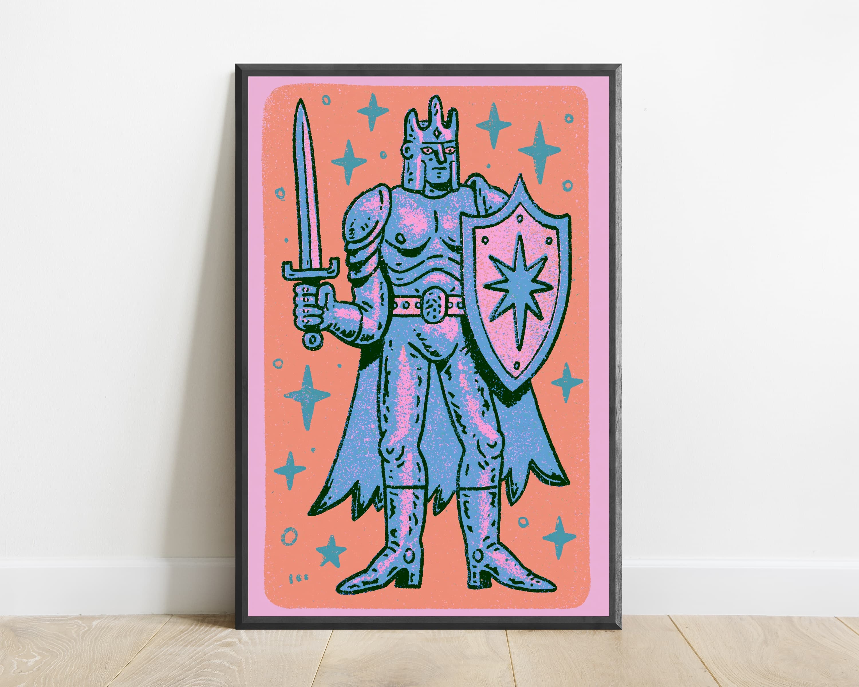 Colorful Demon Warrior with Sword Shield Pop Art Print — view 1