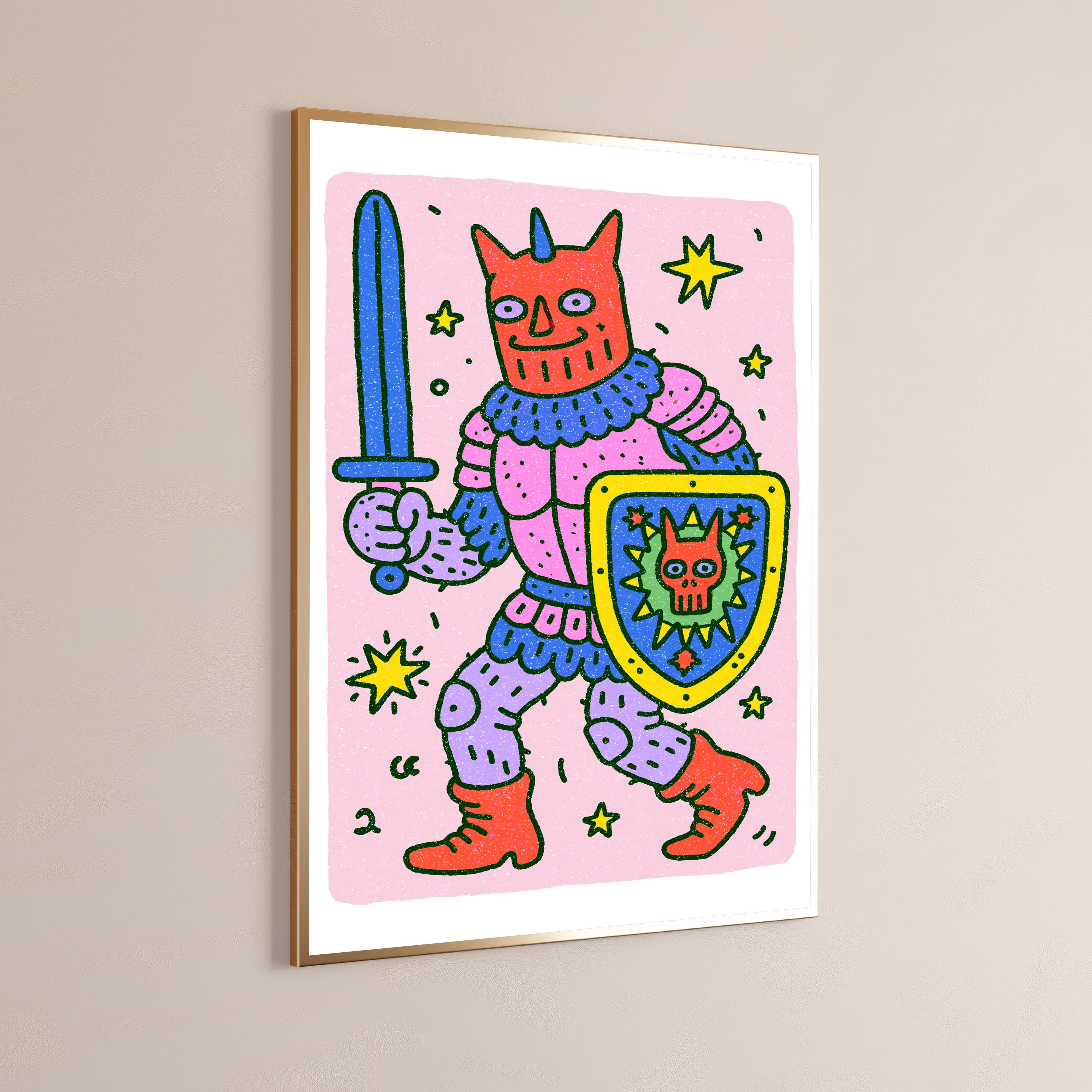 Colorful Demon Warrior with Sword Shield Pop Art Print