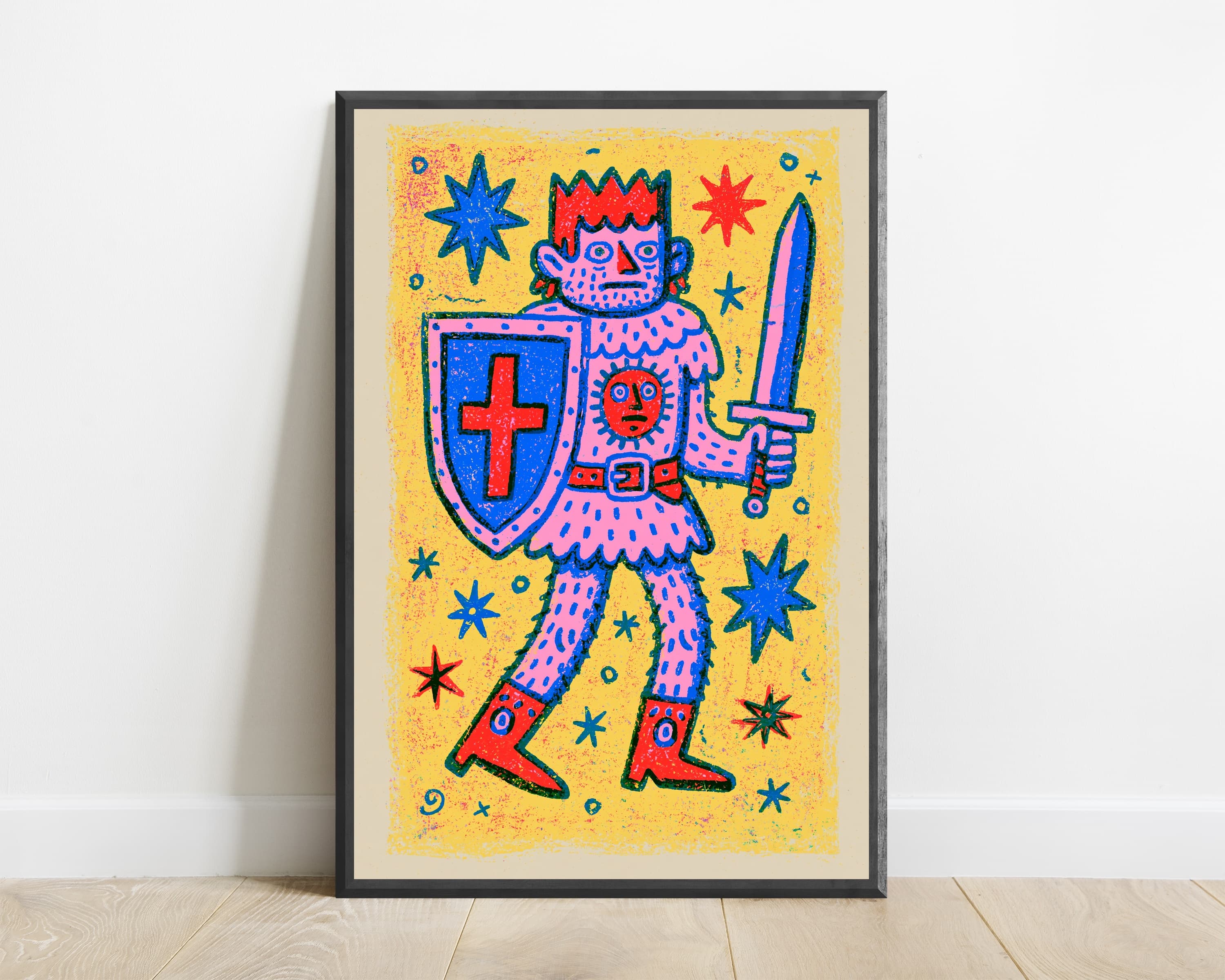 Colorful Demon Warrior with Sword Shield Pop Art Print — view 1