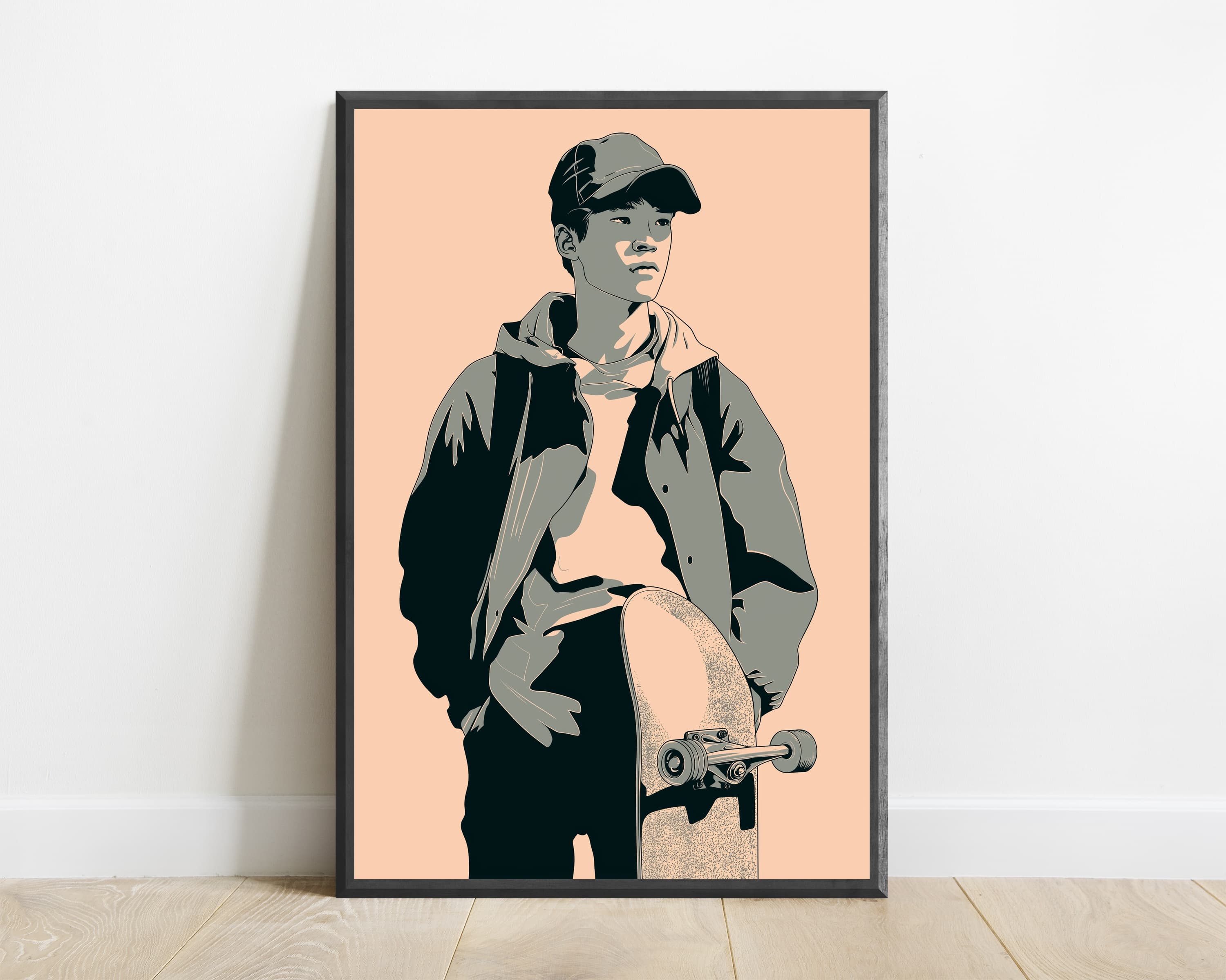 Cool Skateboarder Jacket Portrait Print — view 1