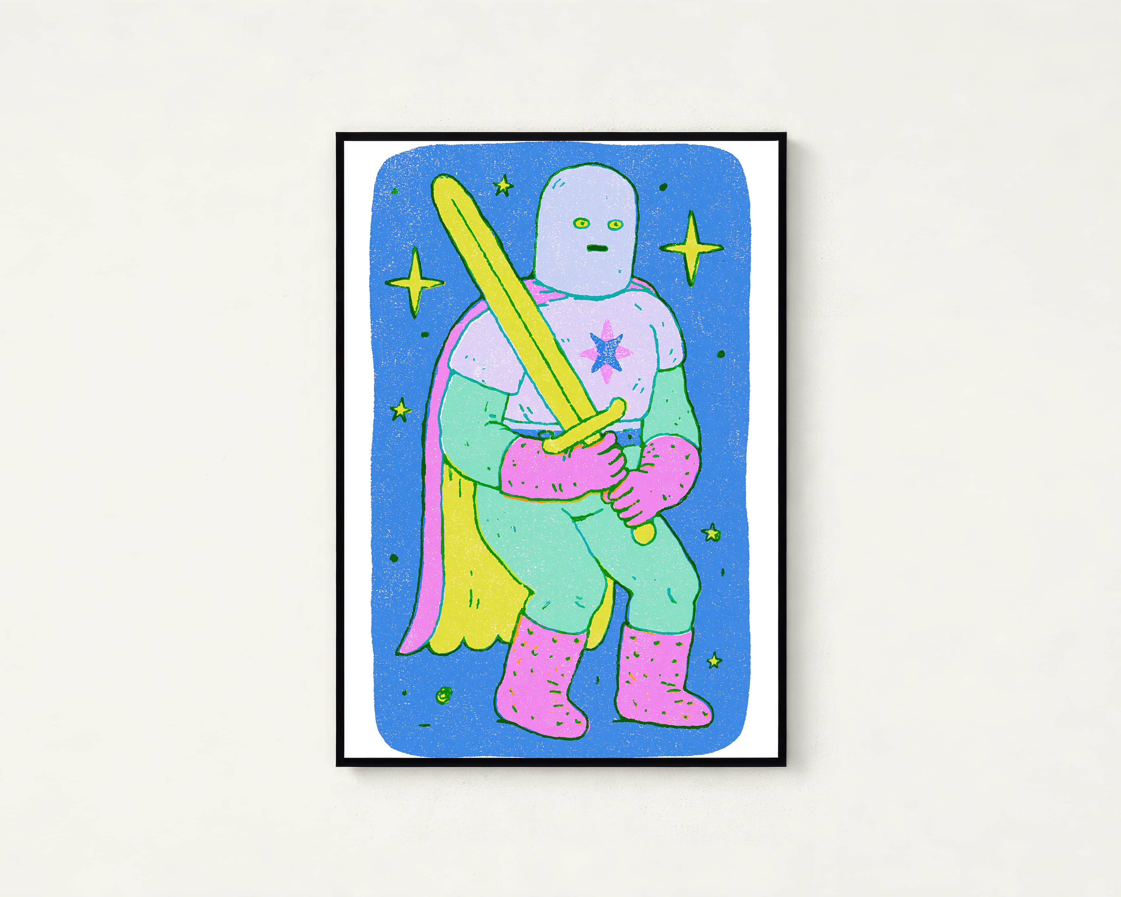 Cosmic Warrior with Yellow Sword Pop Art Print