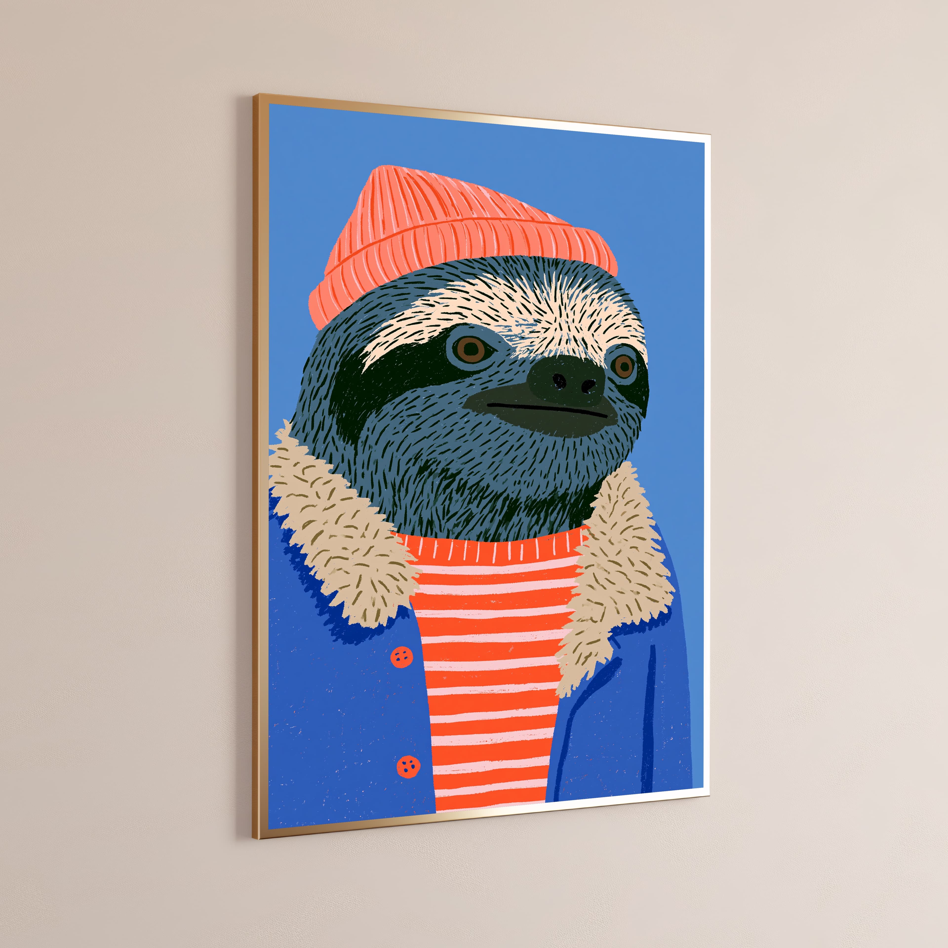 Cosy Sloth Winter Beanie Pop Art Print