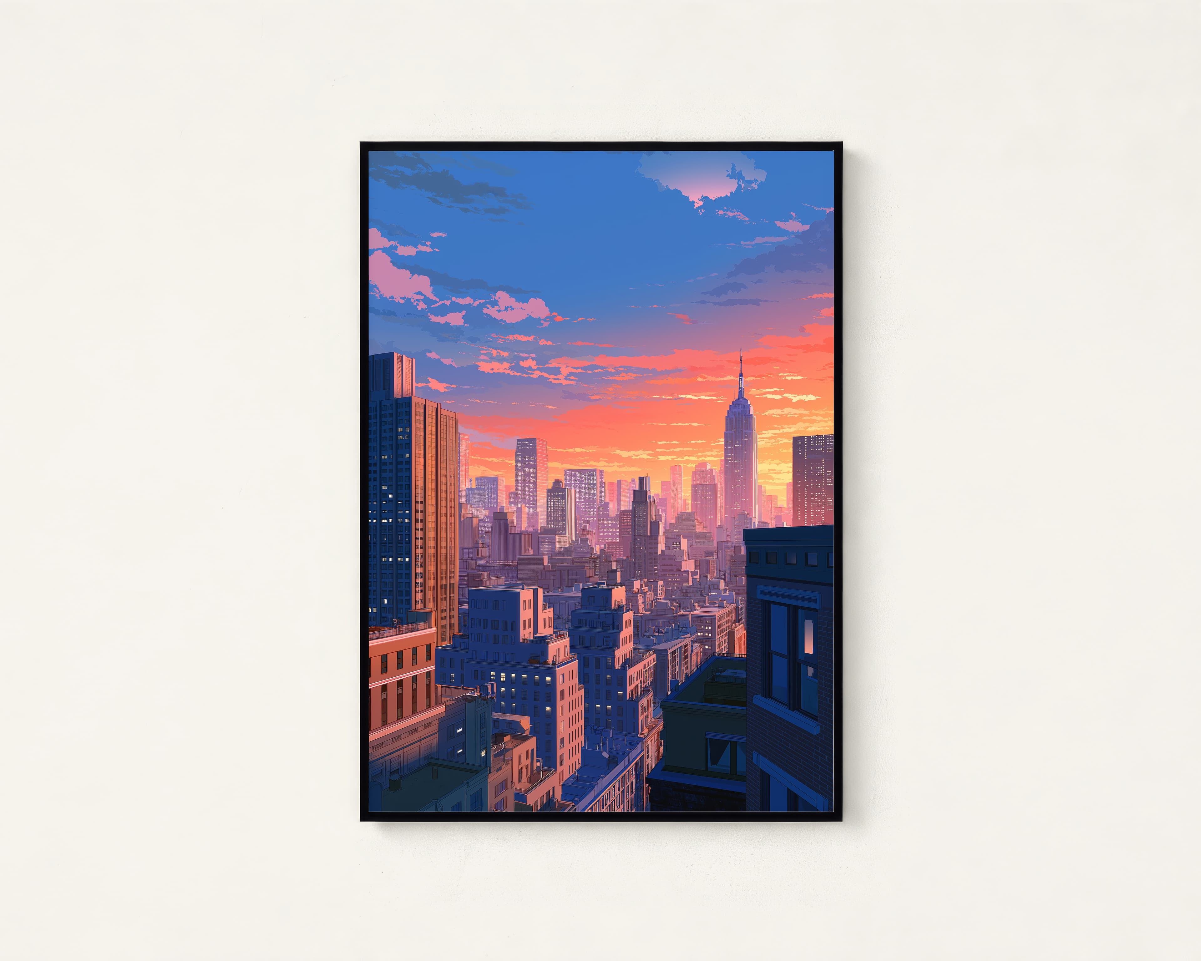 Manhattan Rooftop NYC Anime Wall Art Print