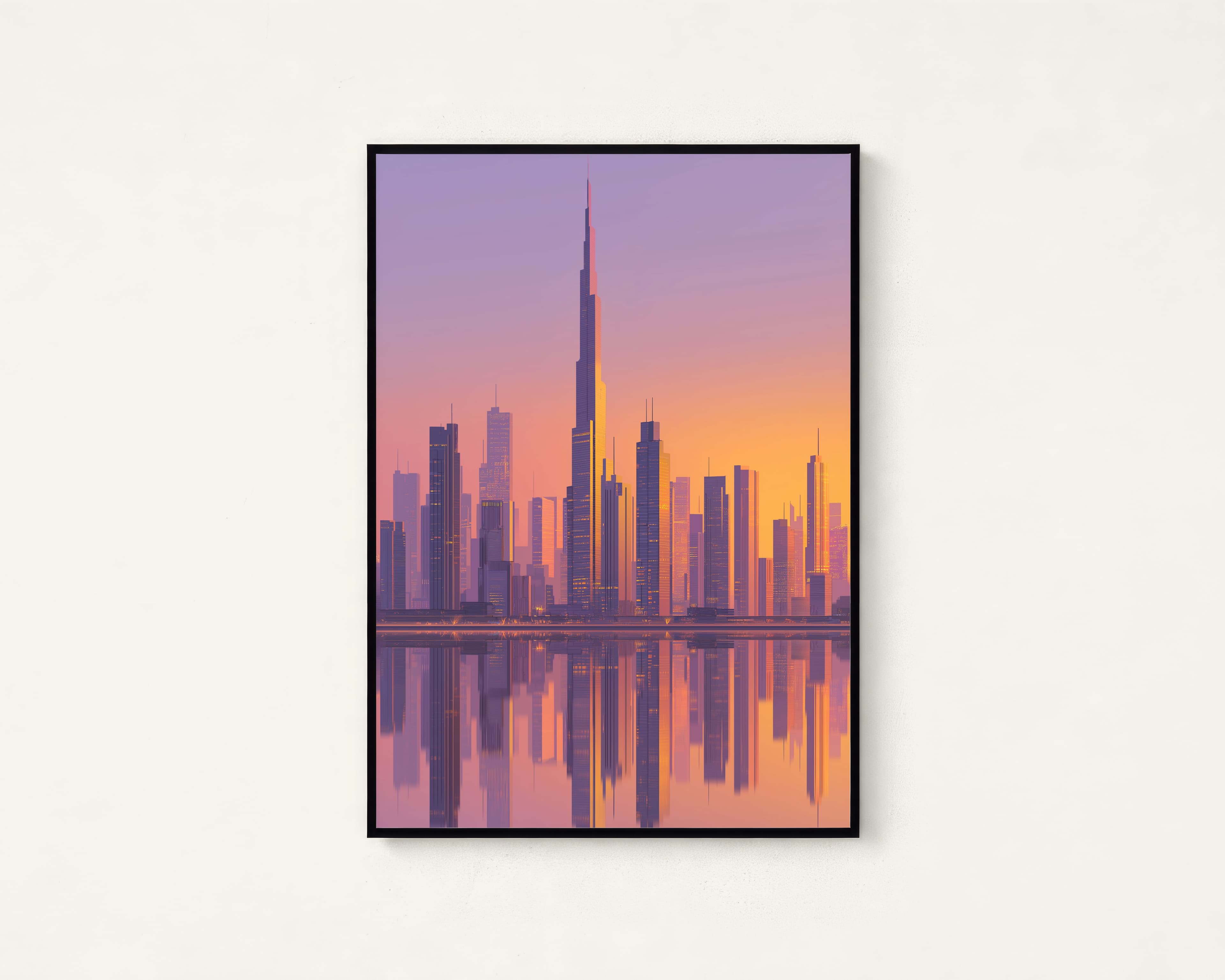Dubai Skyline Golden Hour Anime Art Print