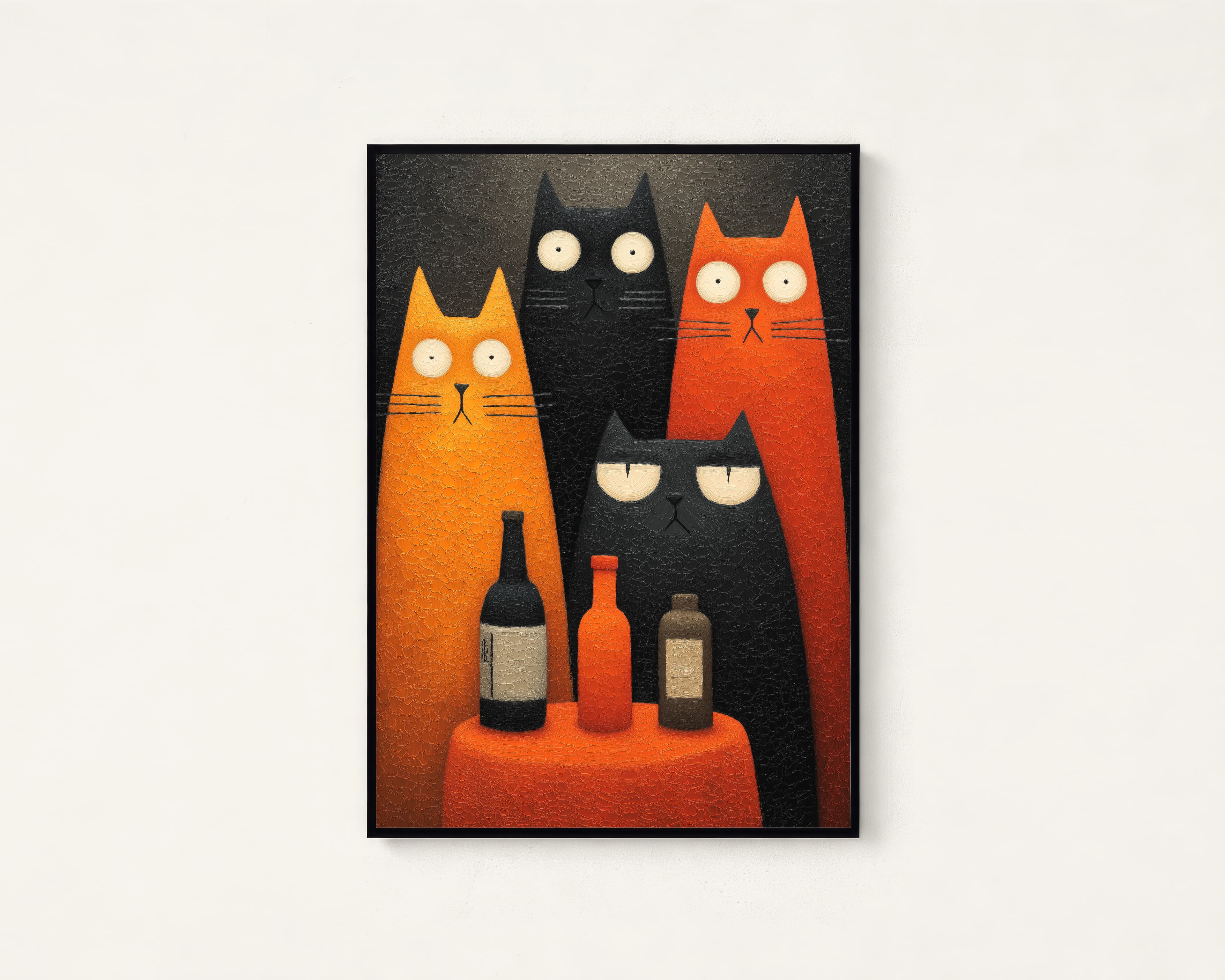 Four Cats Japanese Folk Art Print — view 1
