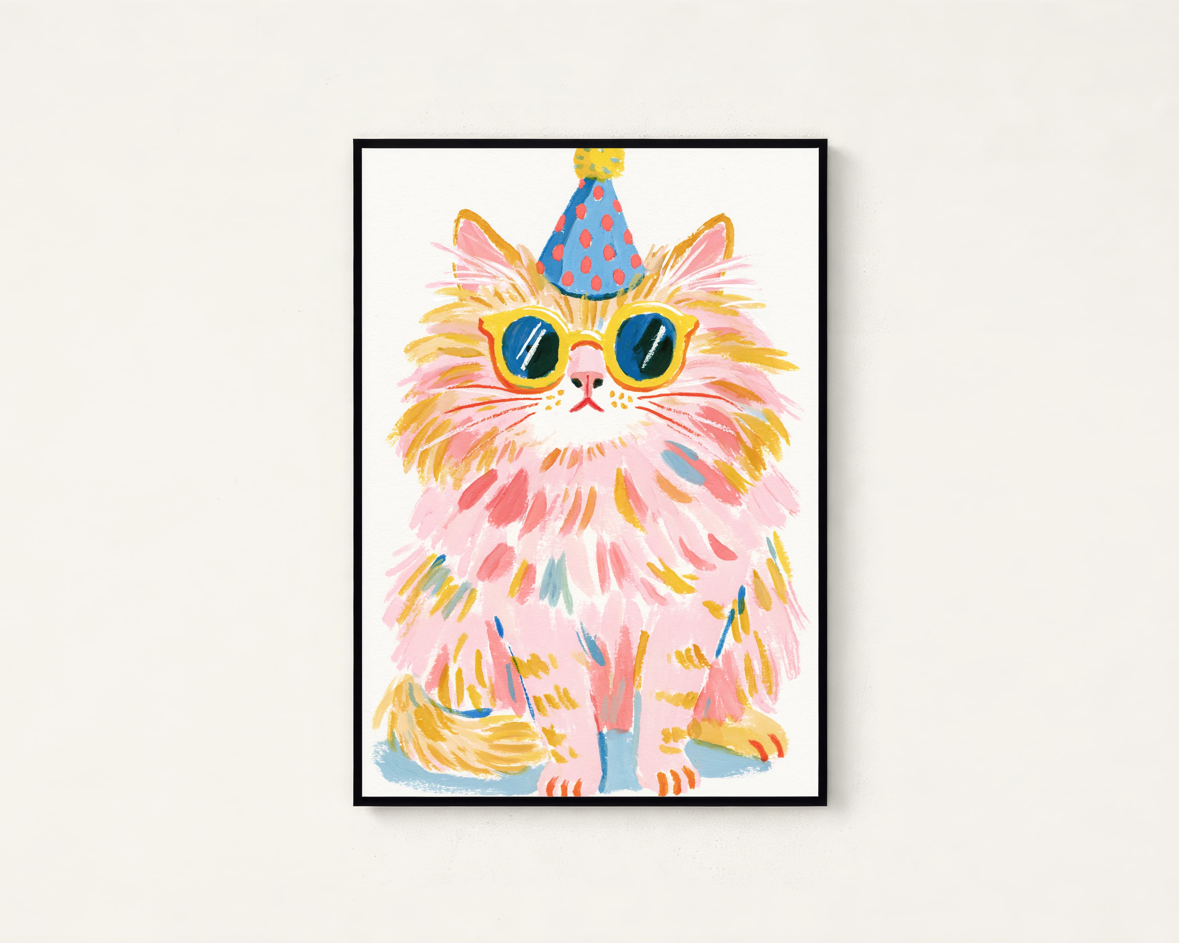 Fluffy Pink Cat Party Hat Pop Art Print