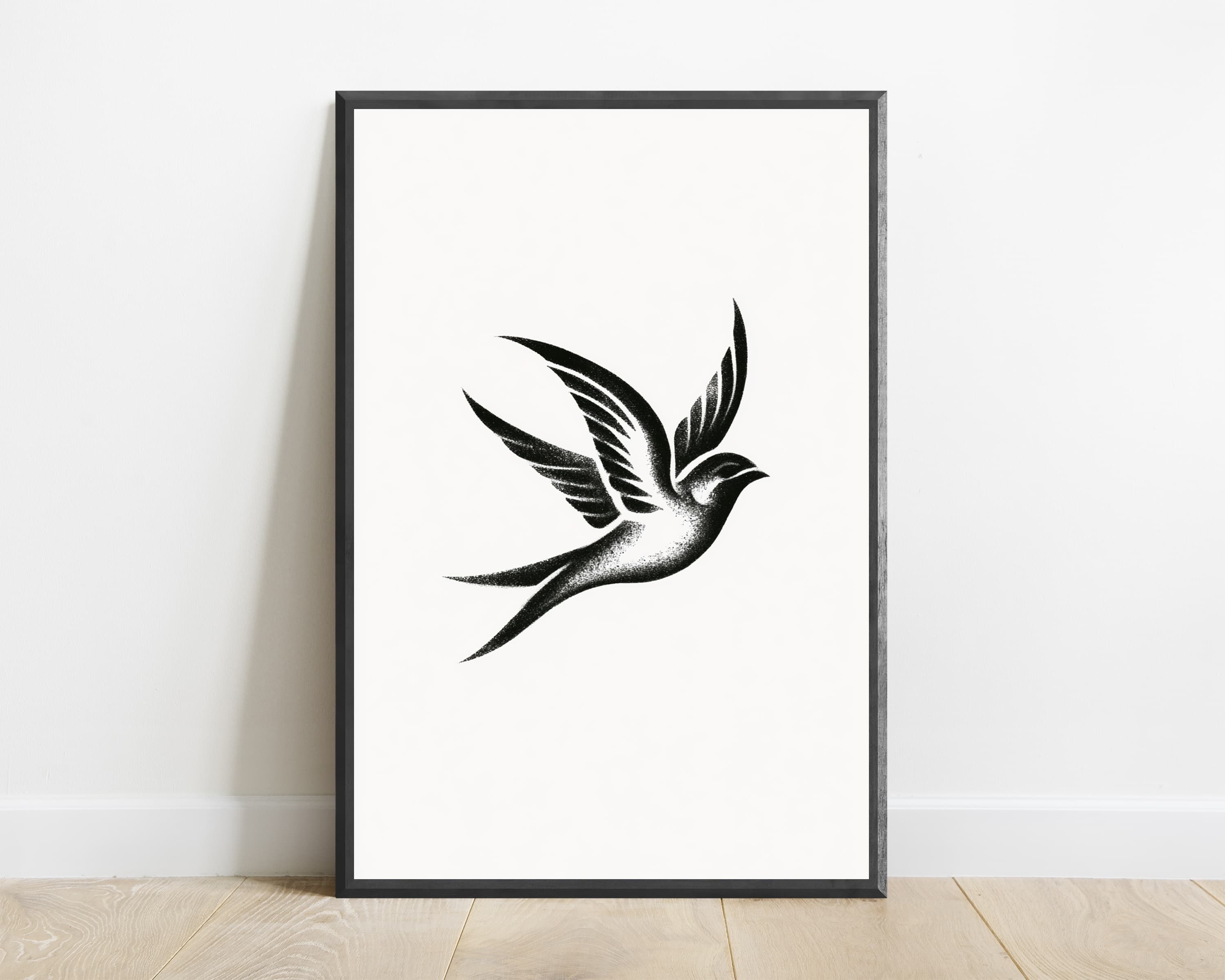 Flying Swallow Blackwork Art Print — view 1
