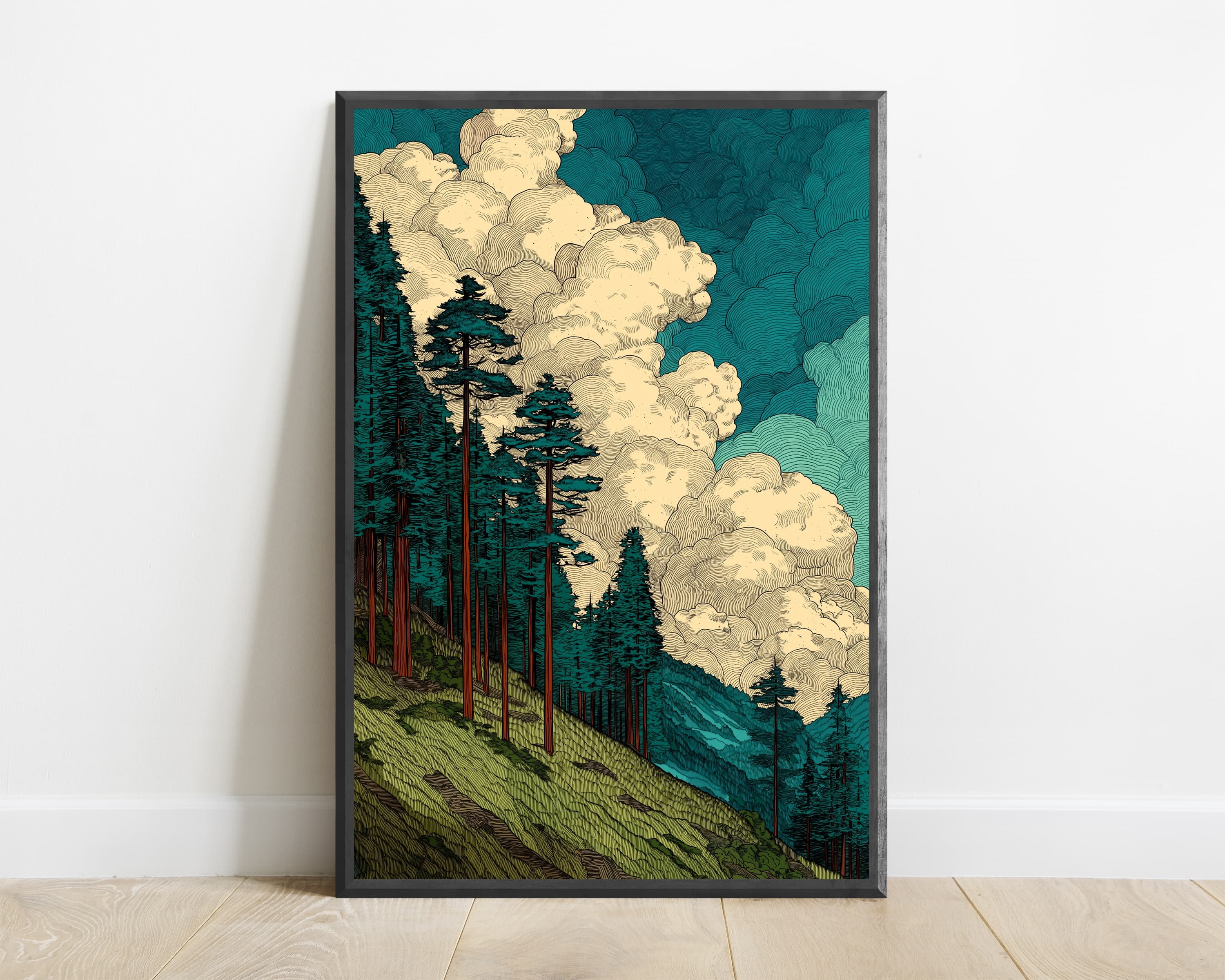 Forest Pines Cloudy Sky Art Print — view 1