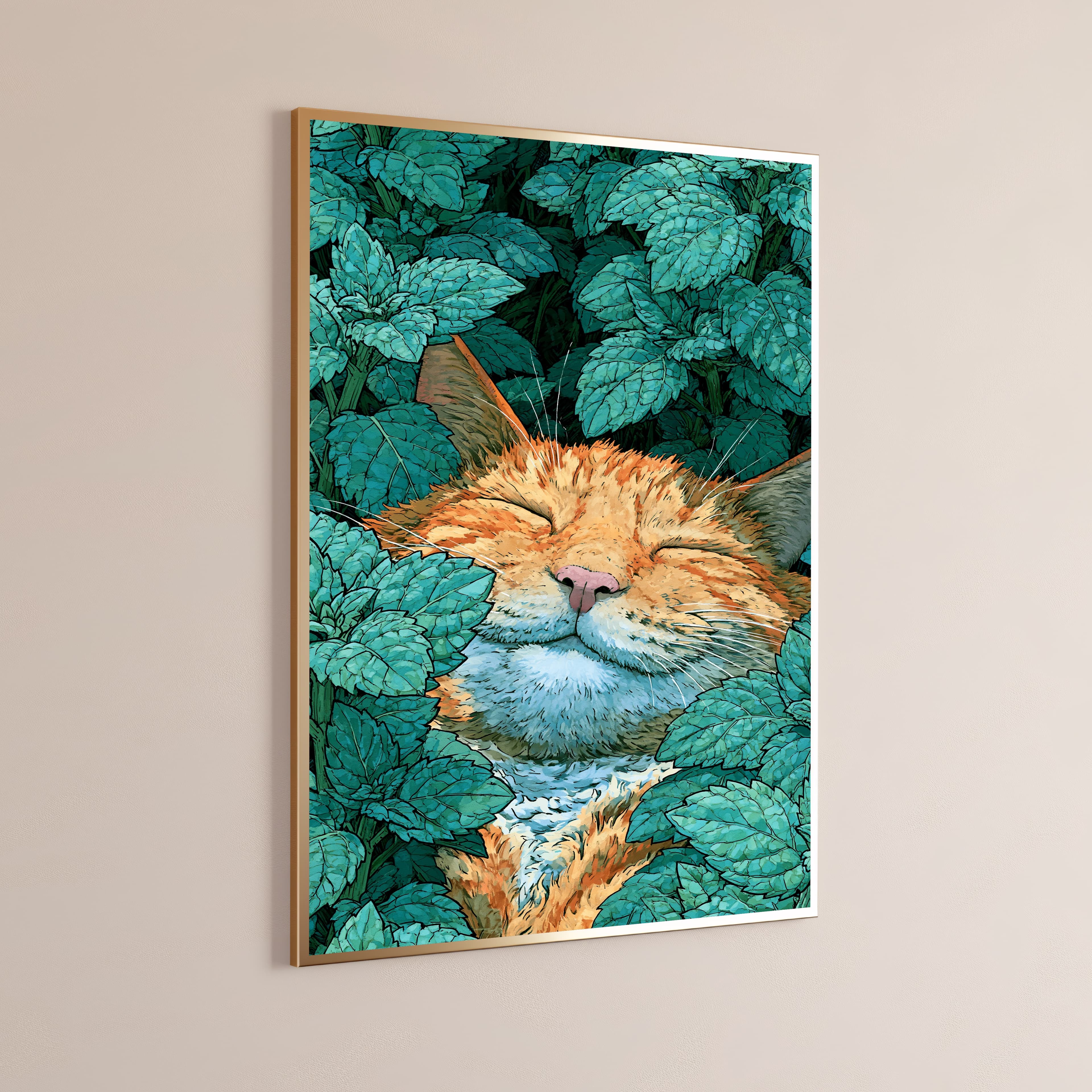 Ginger Cat in Turquoise Hops Garden