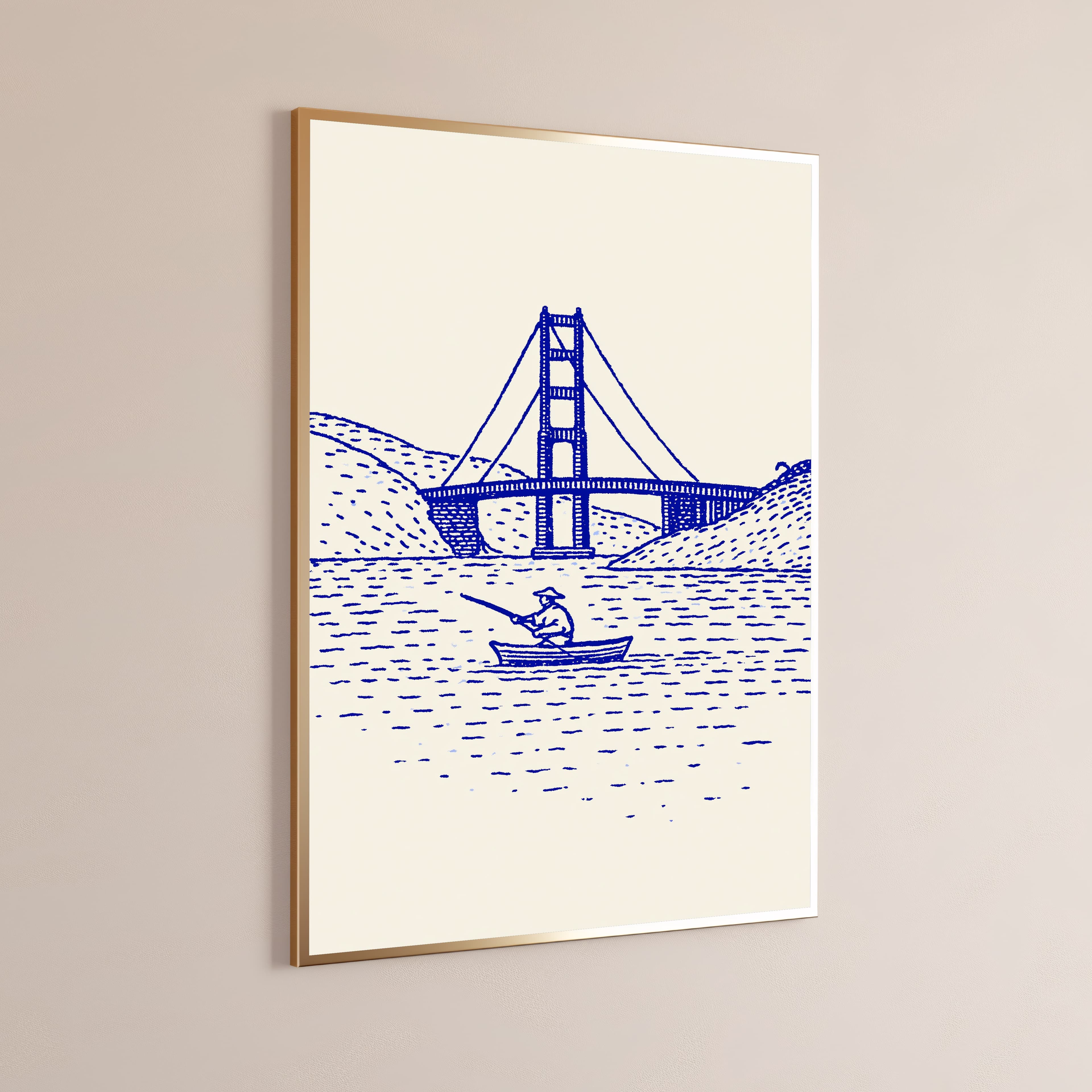Golden Gate Bridge Fisherman Line Art Print