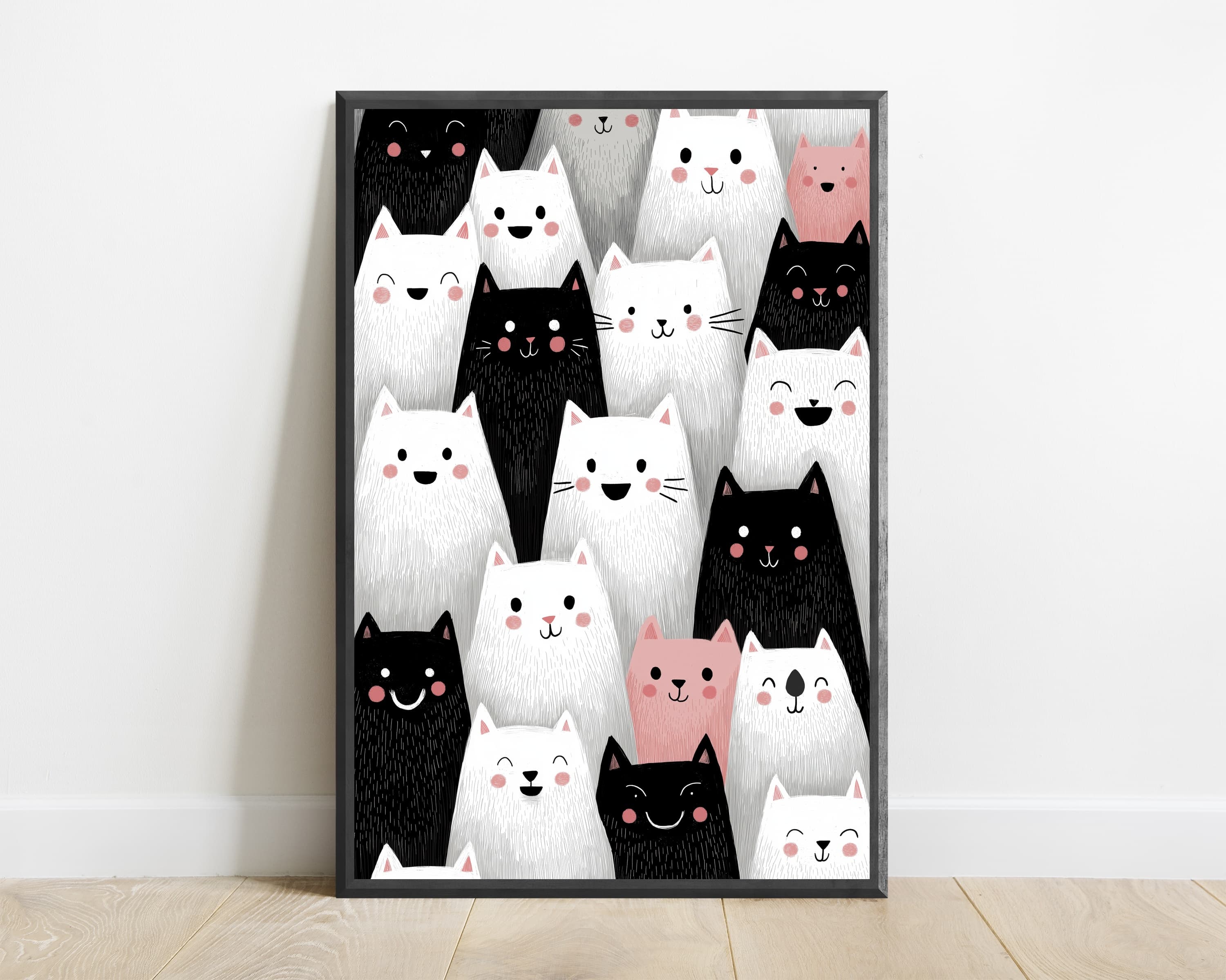 Happy Cats Crowd Minimalist Art Print — view 1