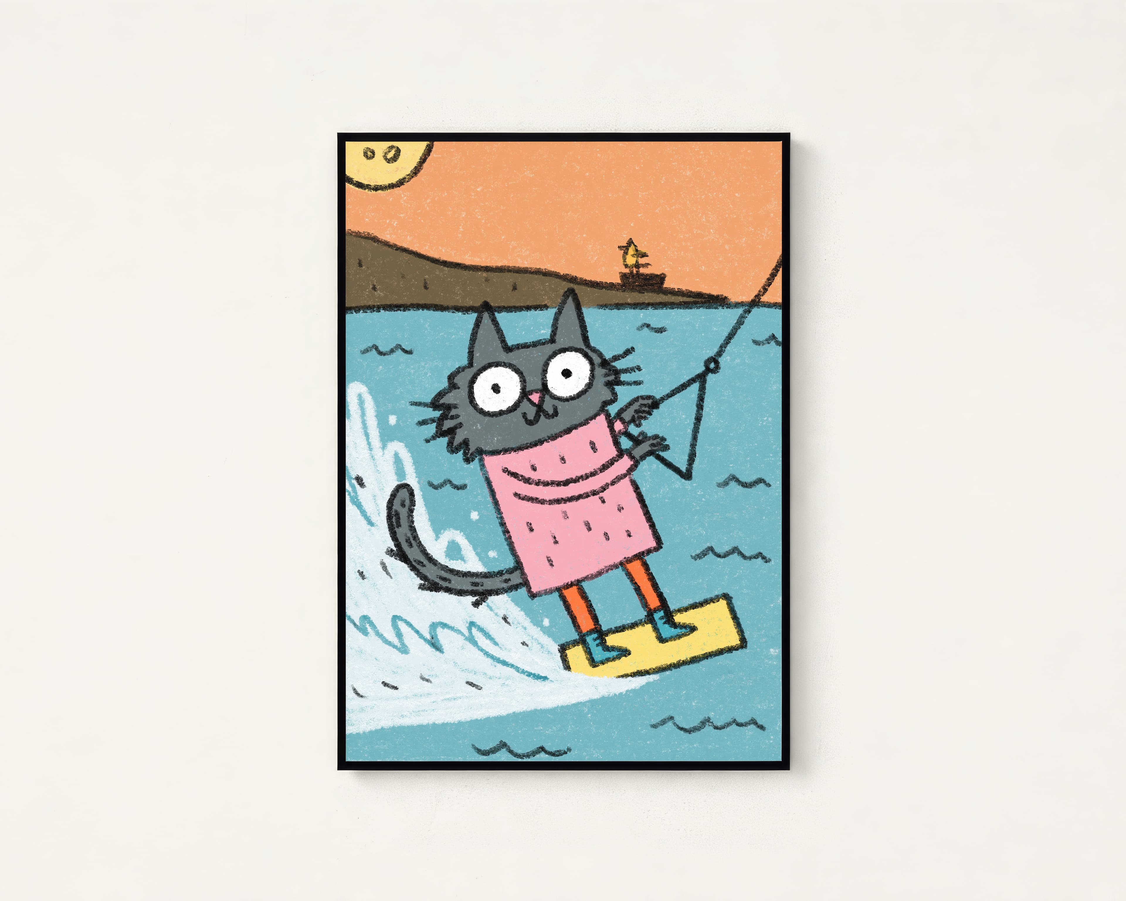 Happy Surfing Cat Pop Art Print