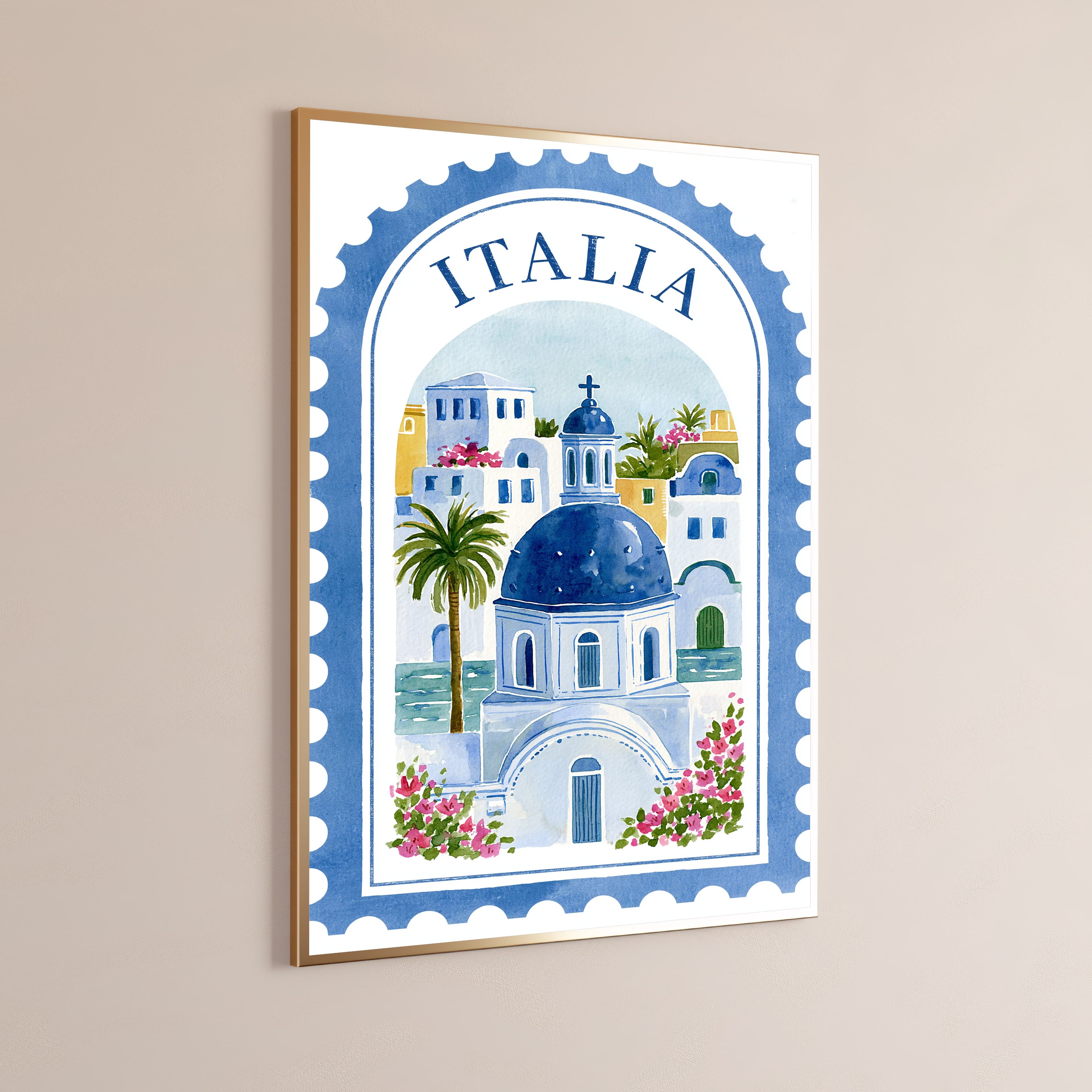 Italia Mediterranean Village Watercolor Print