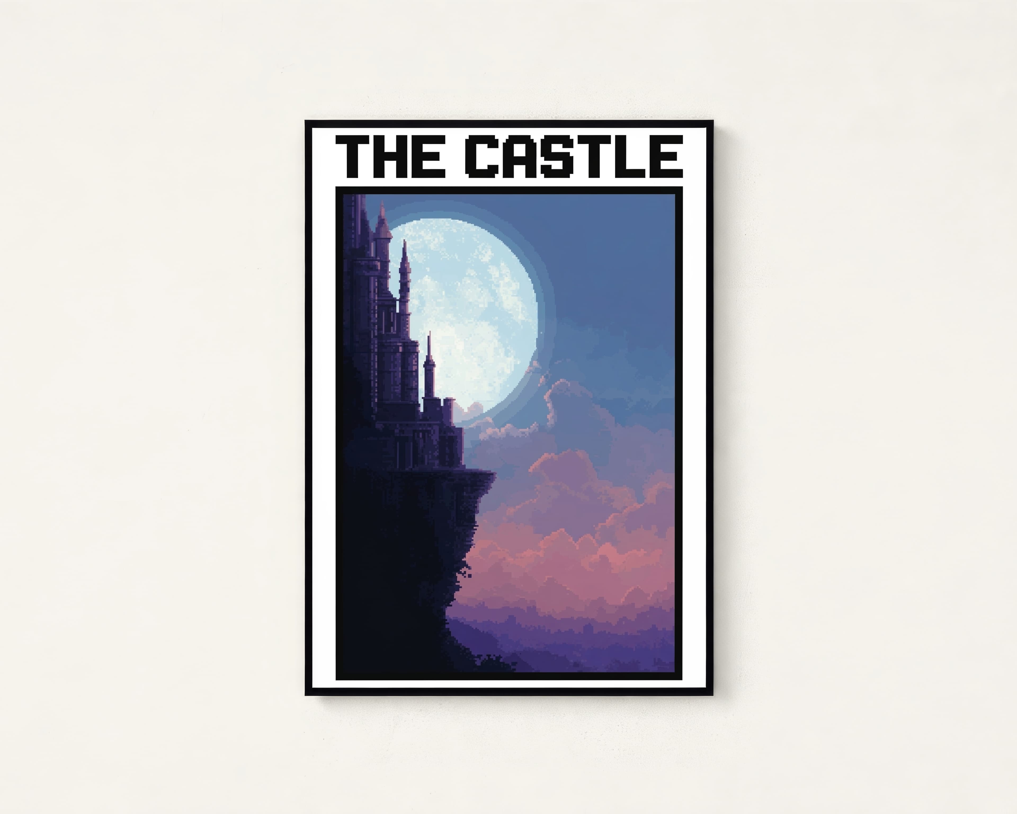 Moonlit Castle Cliff Pixel Art Print