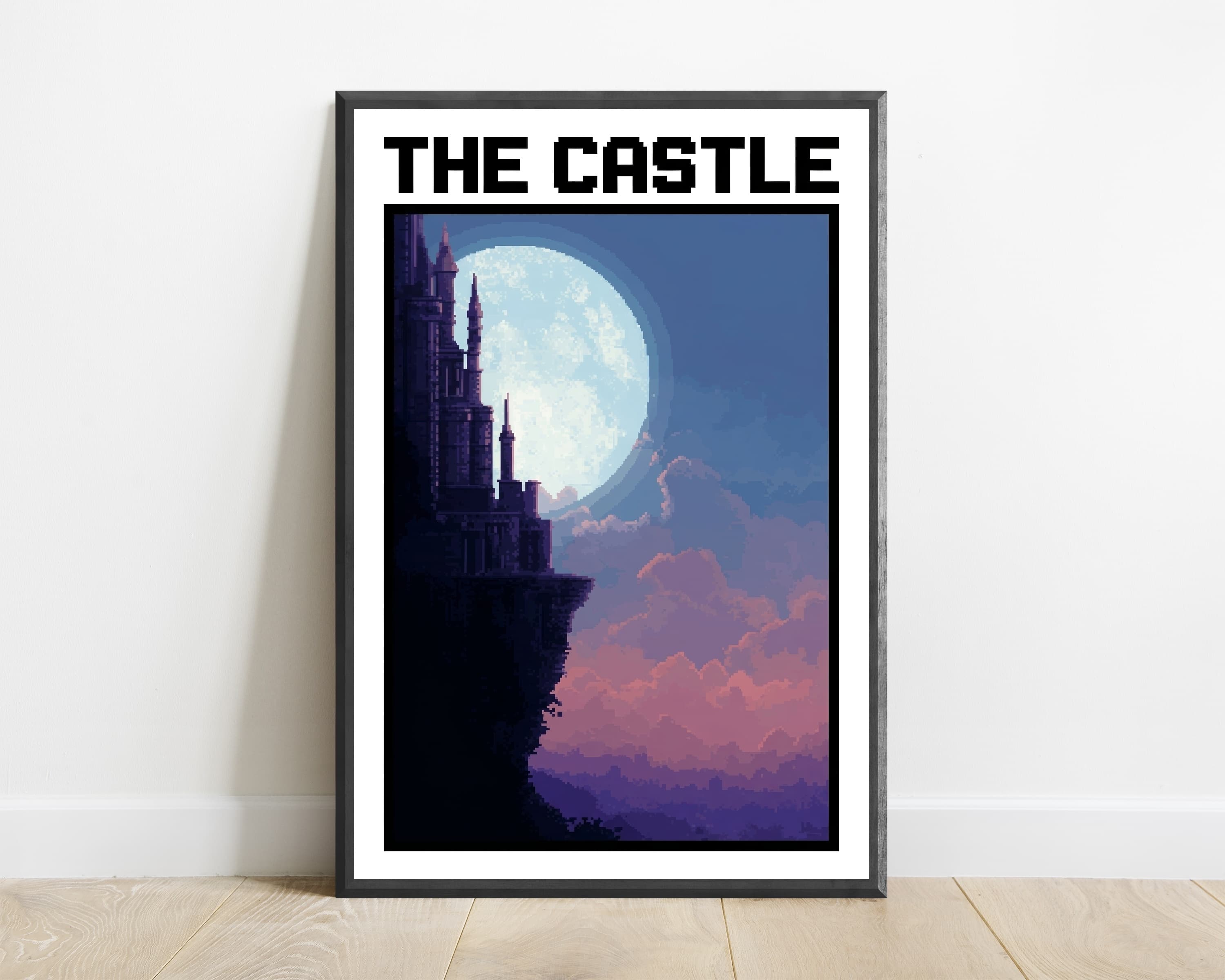 Moonlit Castle Cliff Pixel Art Print — view 1