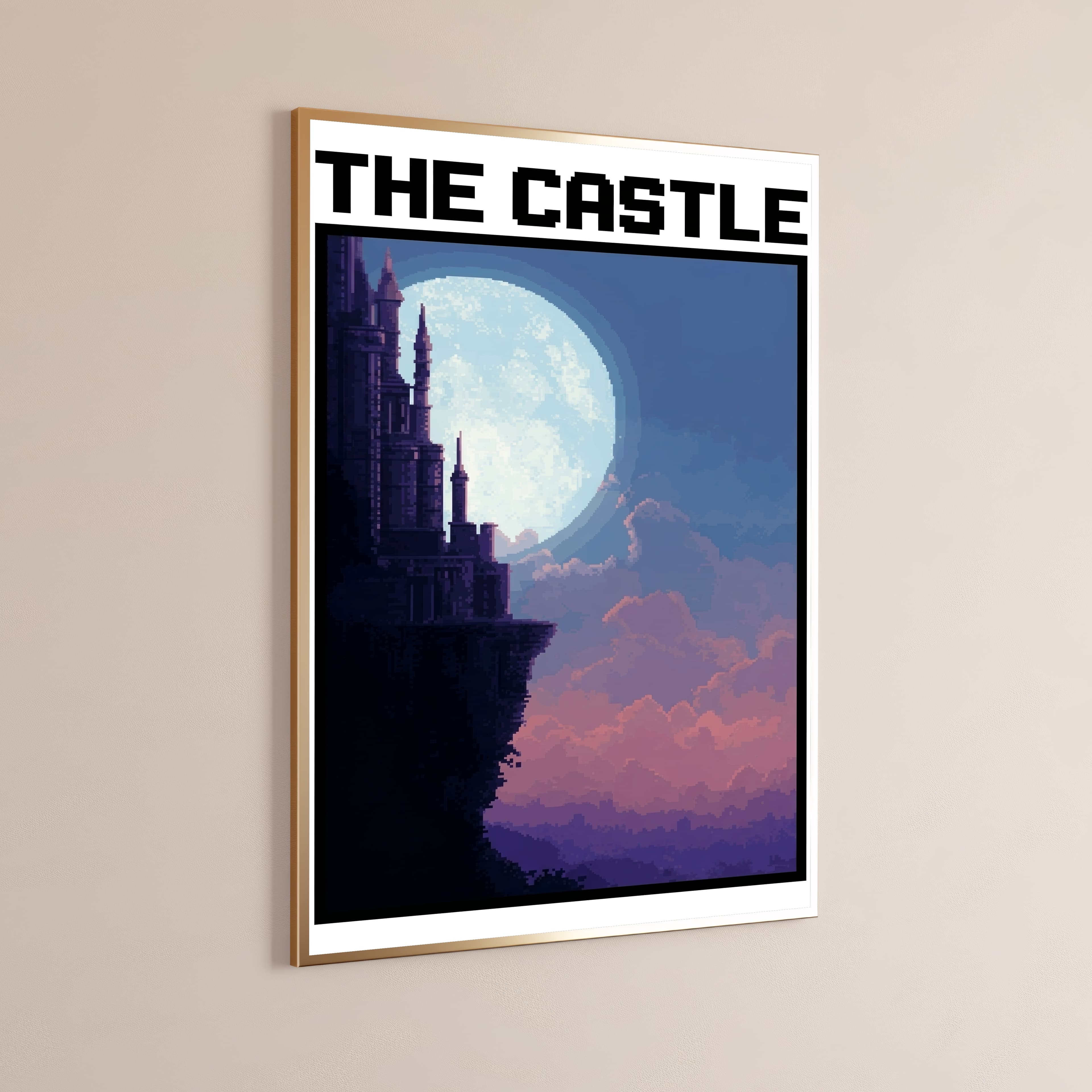 Moonlit Castle Cliff Pixel Art Print