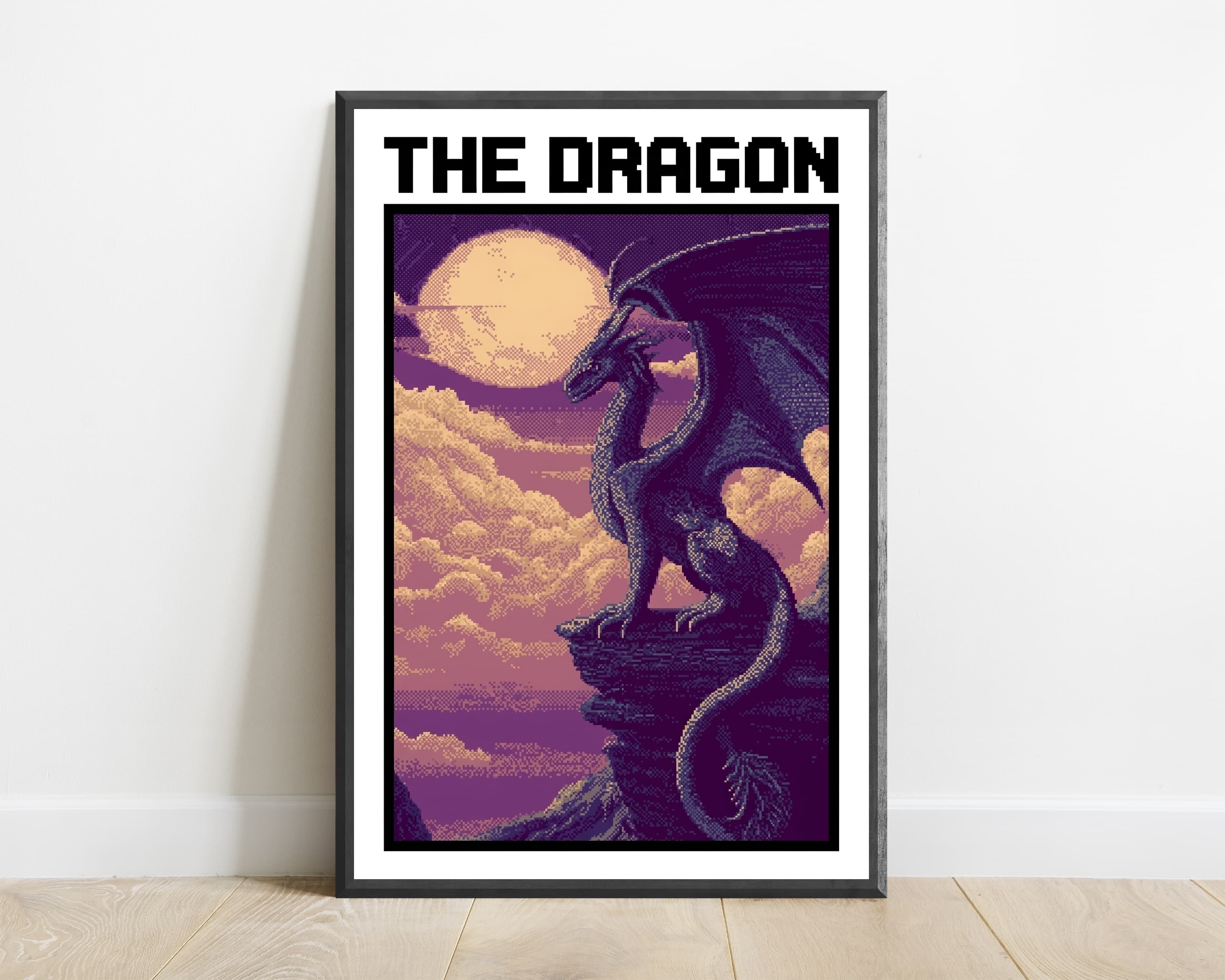 Moonlit Dragon Pixel Art Print — view 1