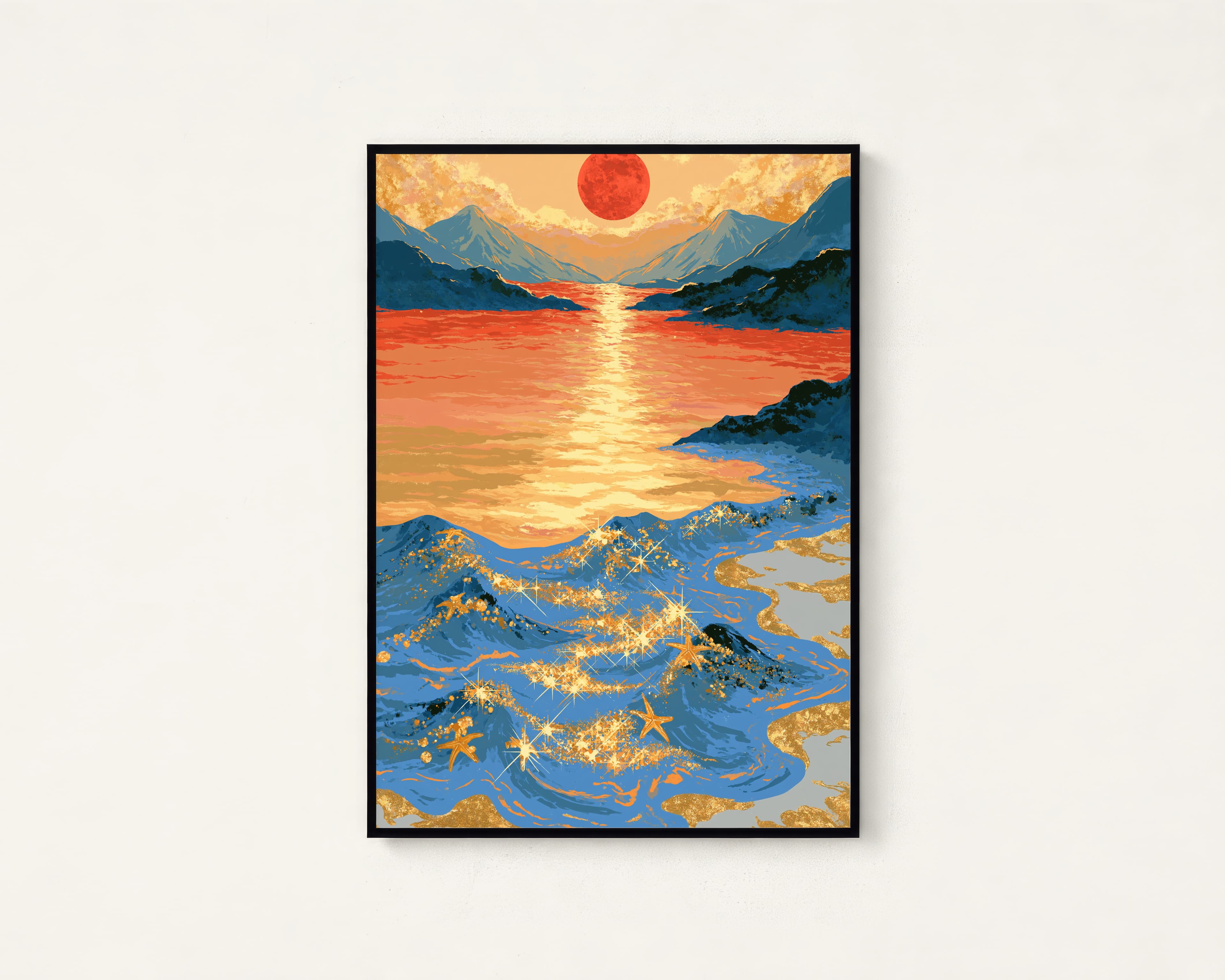 Mountain Sunset Gold Starfish Wall Art