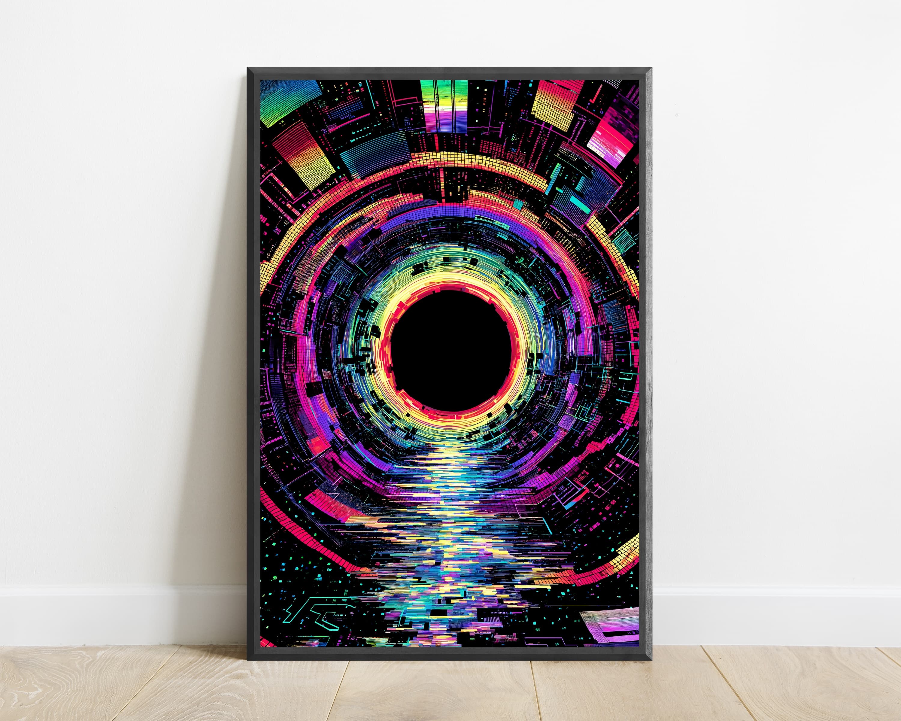 Neon Vortex Portal Cyberpunk Art Print — view 1