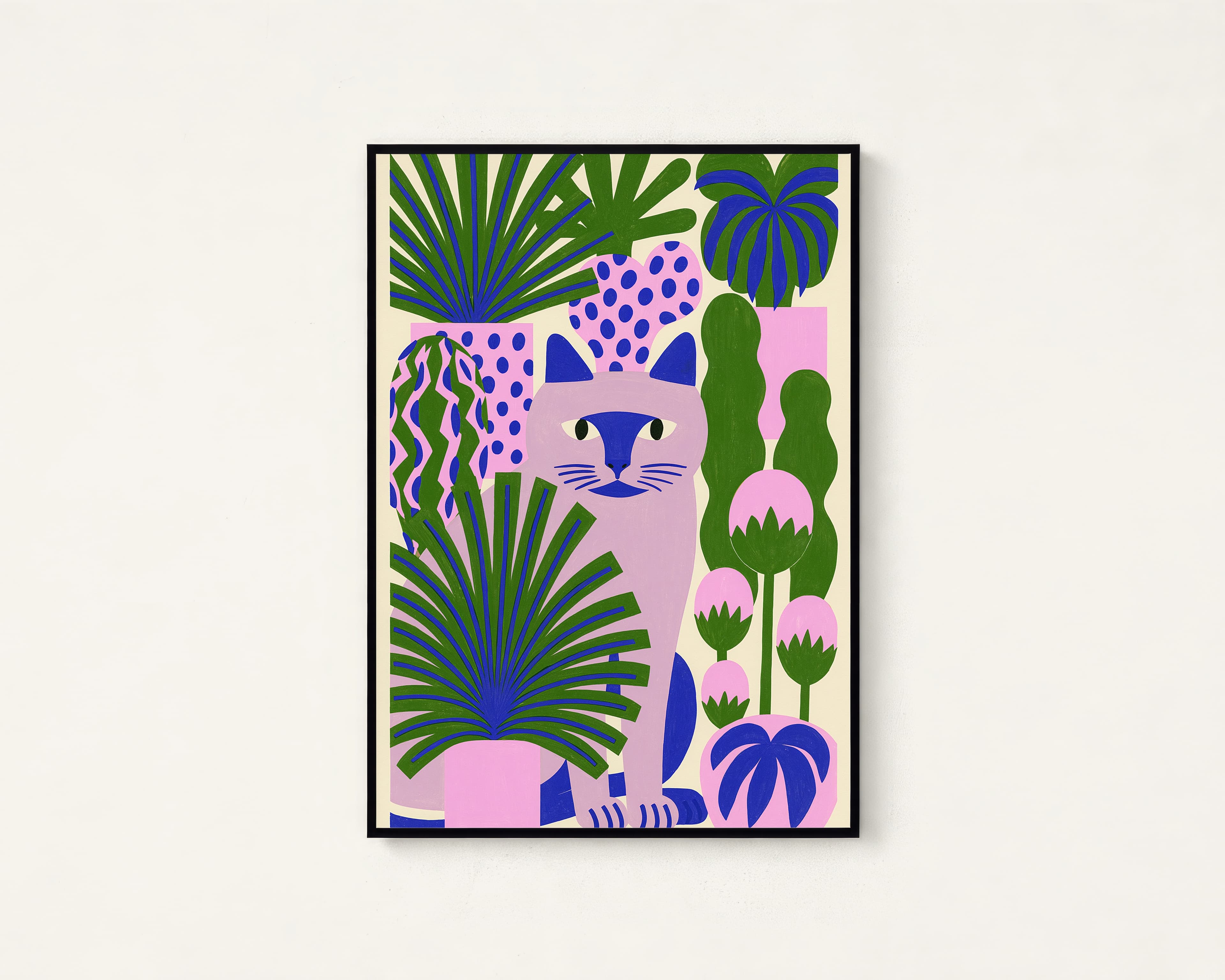 Pink Cat Jungle Botanical Pop Art Print