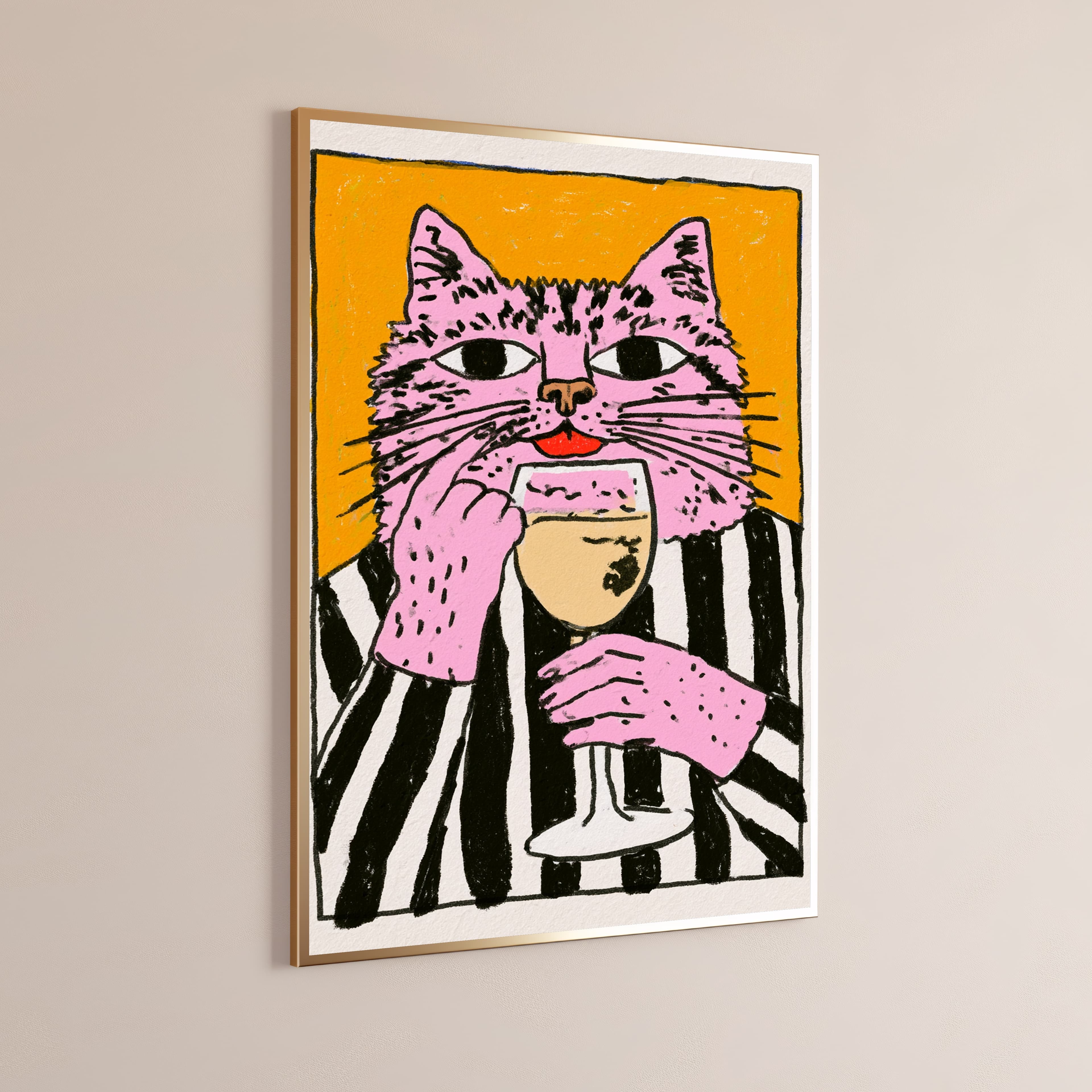 Pink Cat Wine Lover Pop Art Print