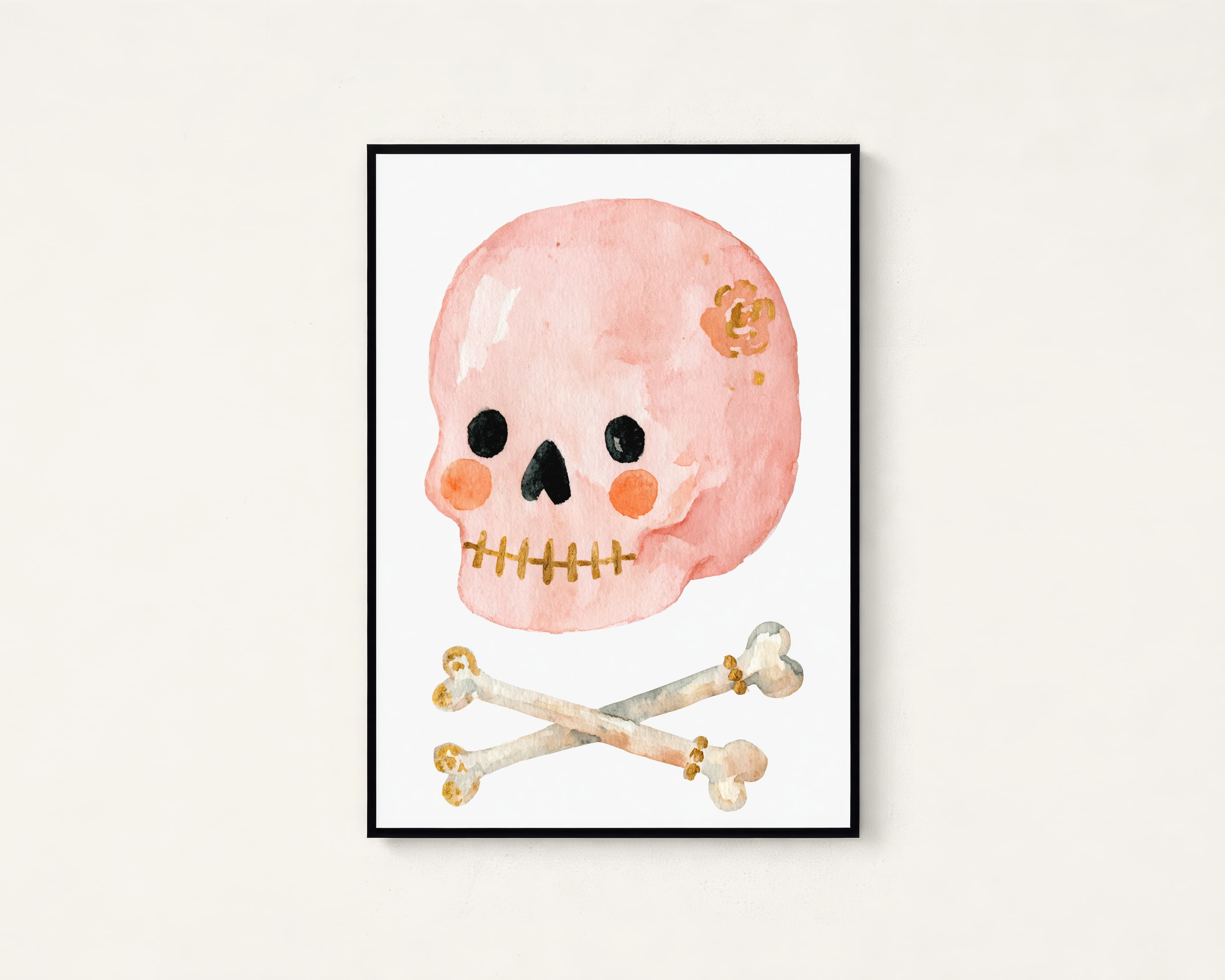 Pink Skull Crossbones Pop Art Print — view 1