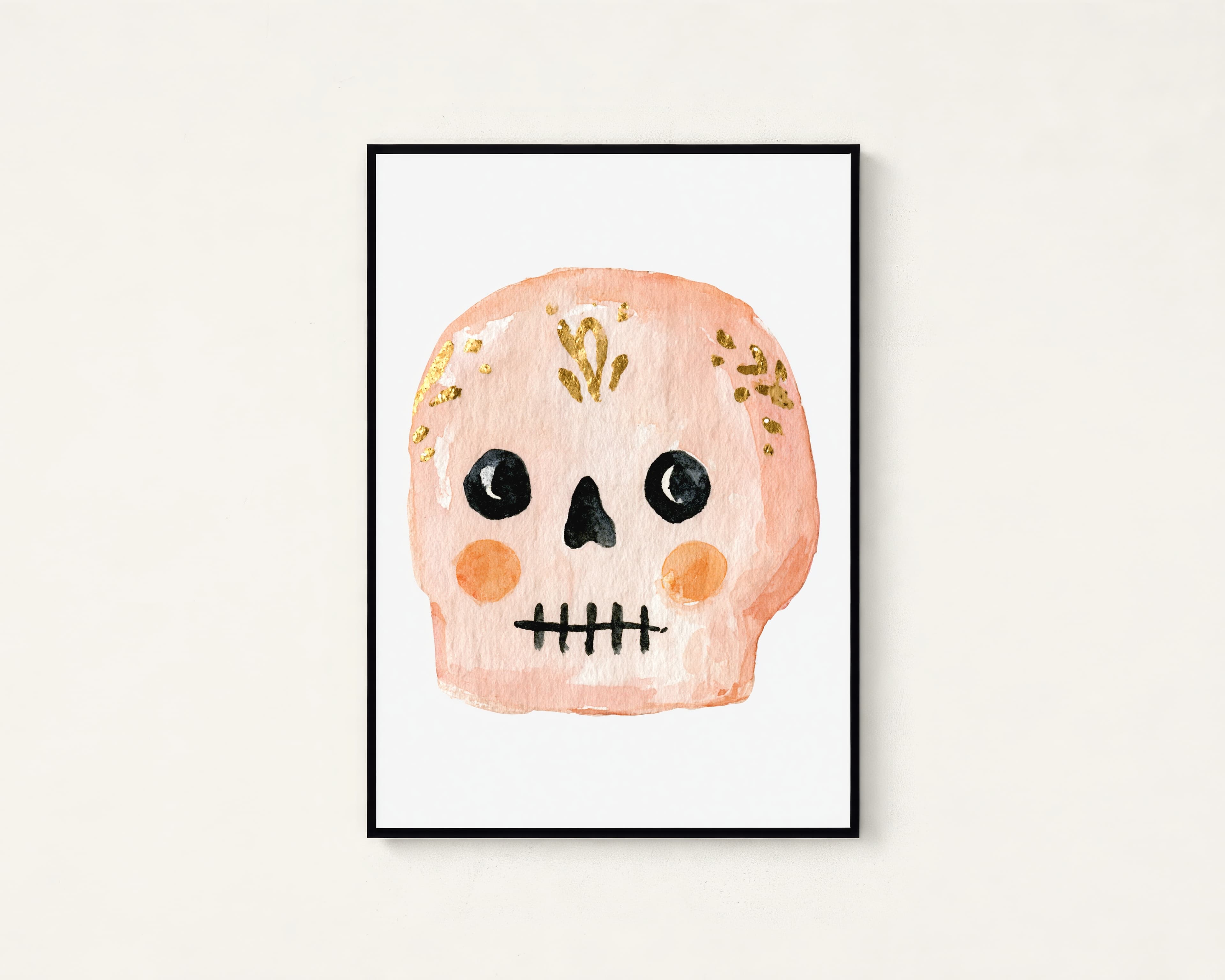 Pink Skull Gold Leaf Art Print — view 1