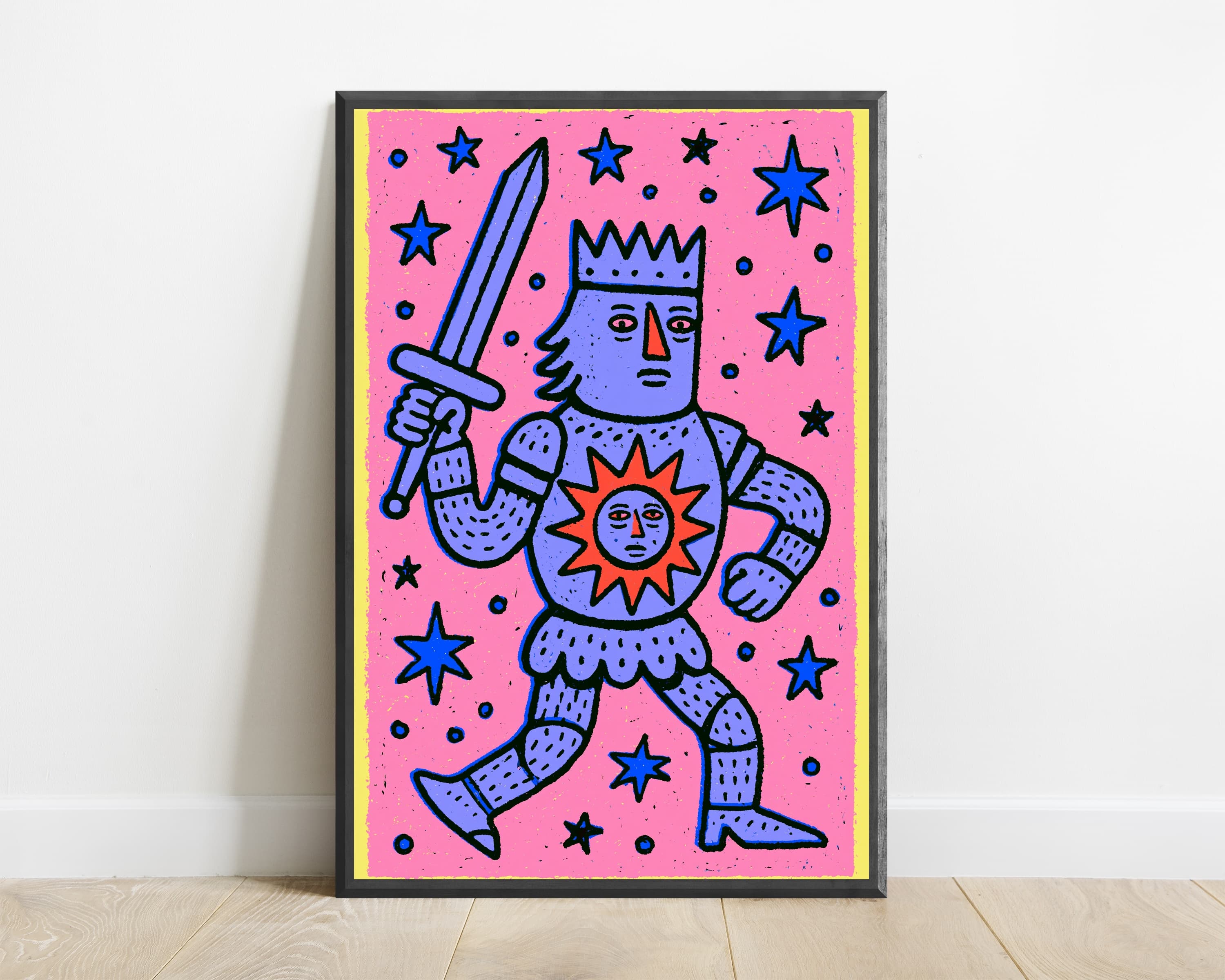 Pink Warrior King Sword Pop Art Print — view 1