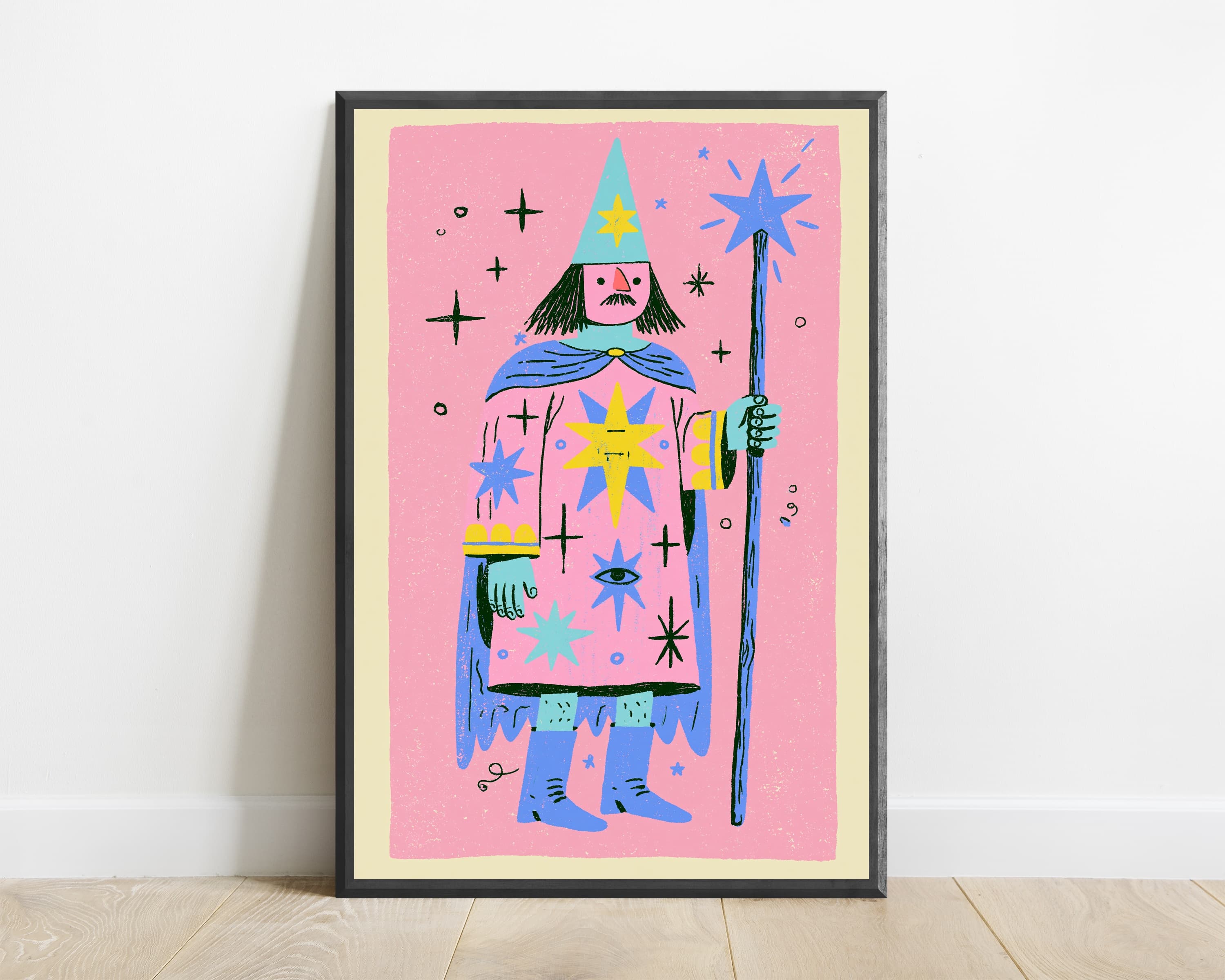 Pink Wizard with Magic Wand Pop Art Print — view 1