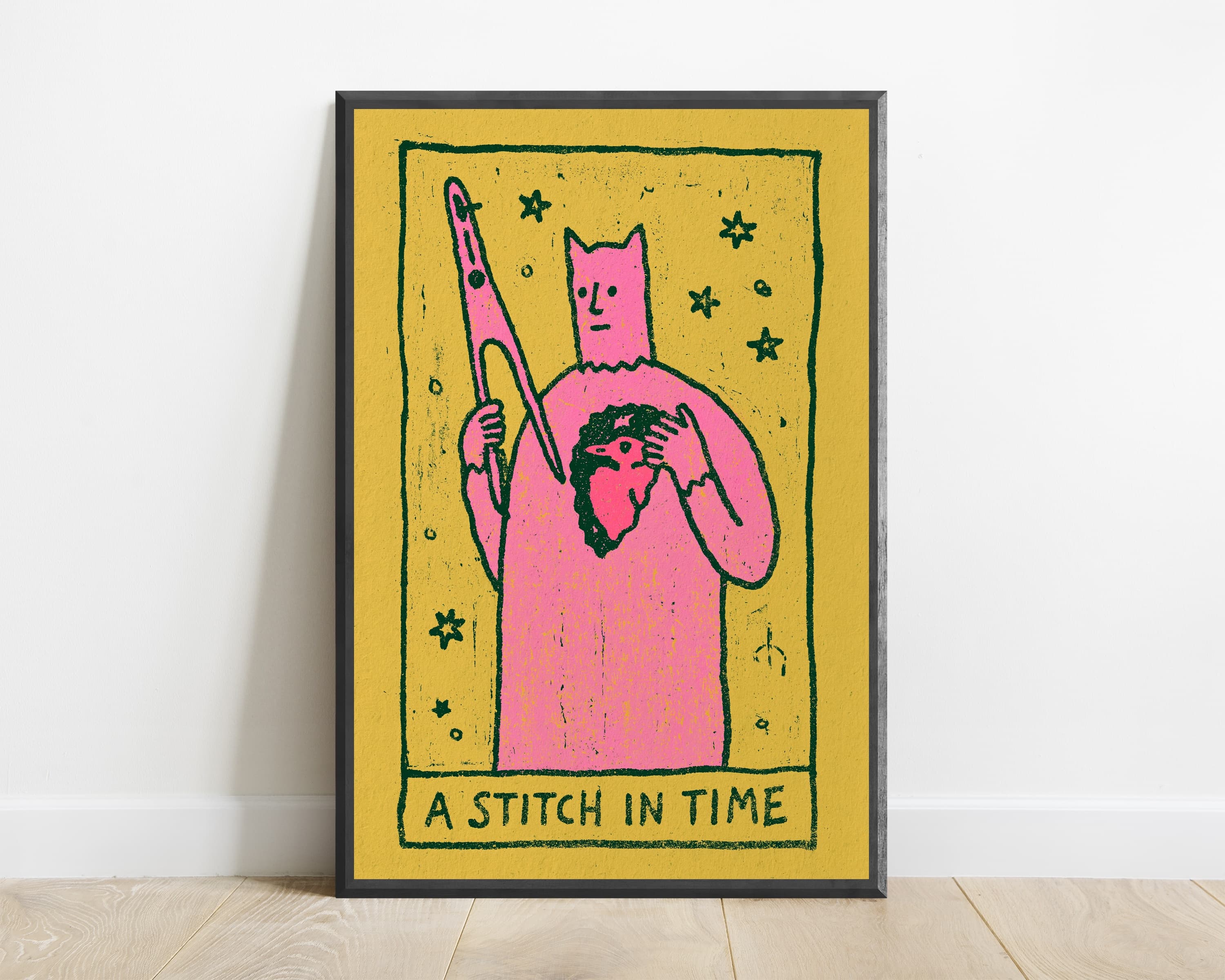 Pink Wizard with Magic Wand Stars Pop Art Print — view 1