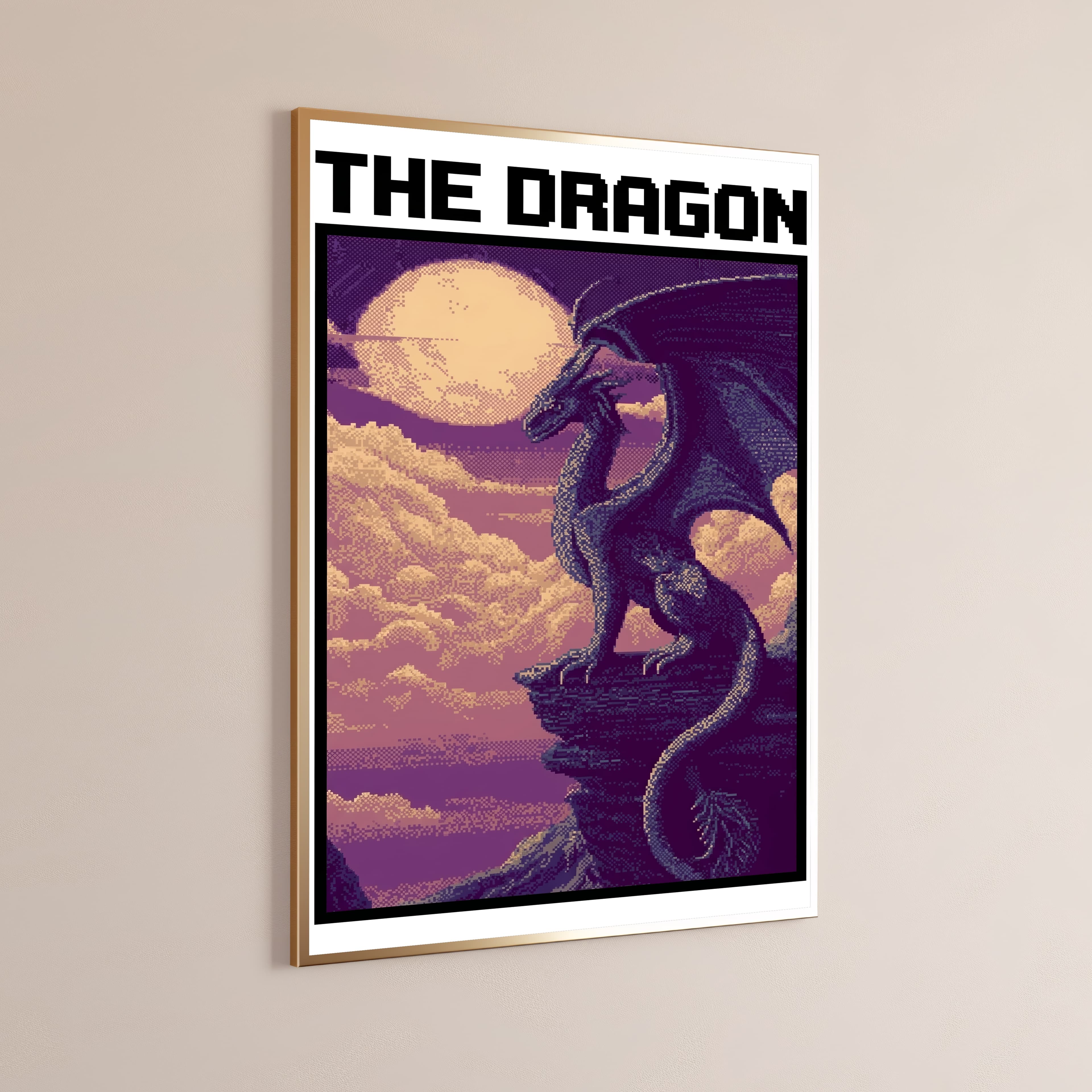Purple Dragon Moonlit Castle Pixel Art
