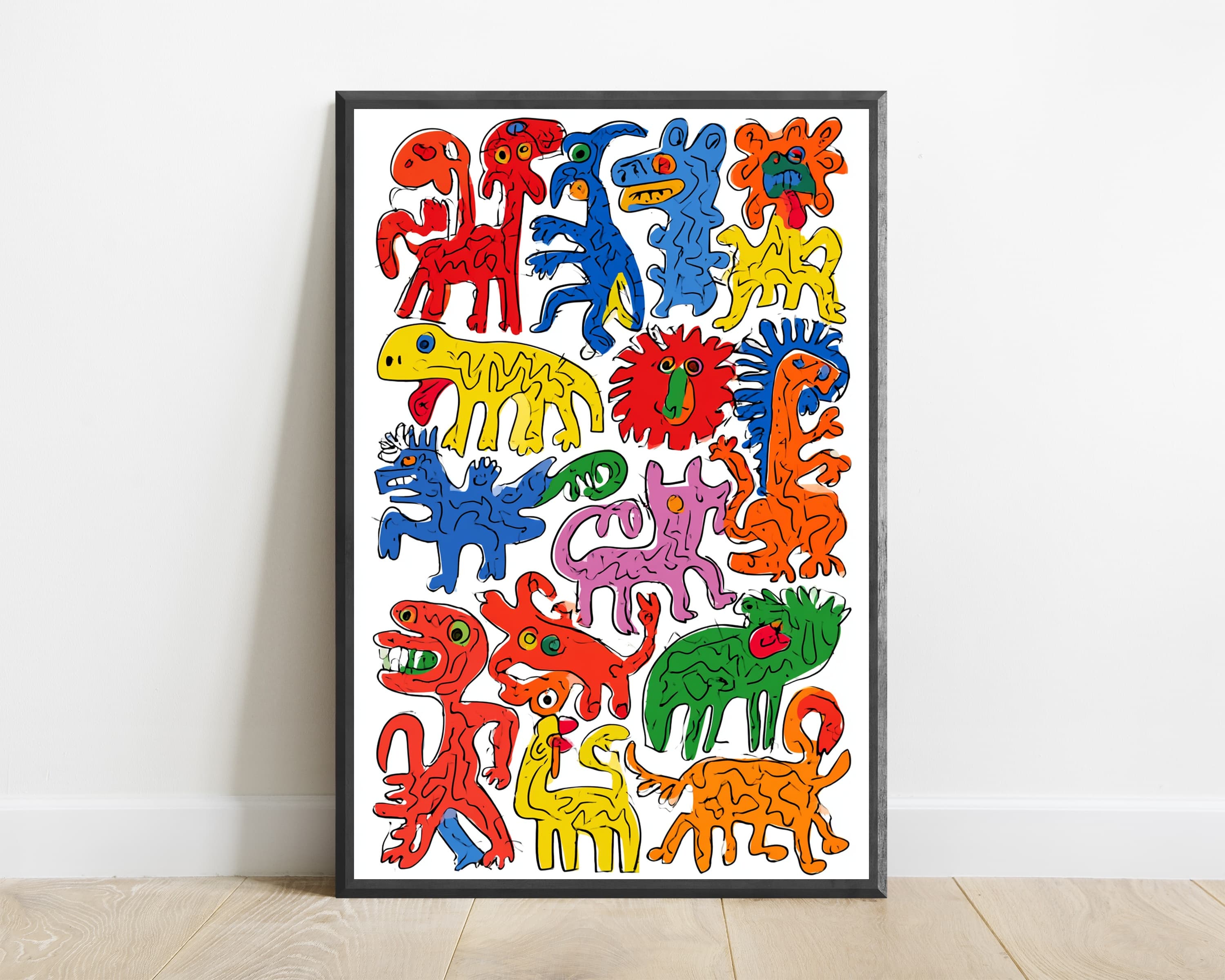 Quirky Creature Doodle Gang Pop Art Print — view 1