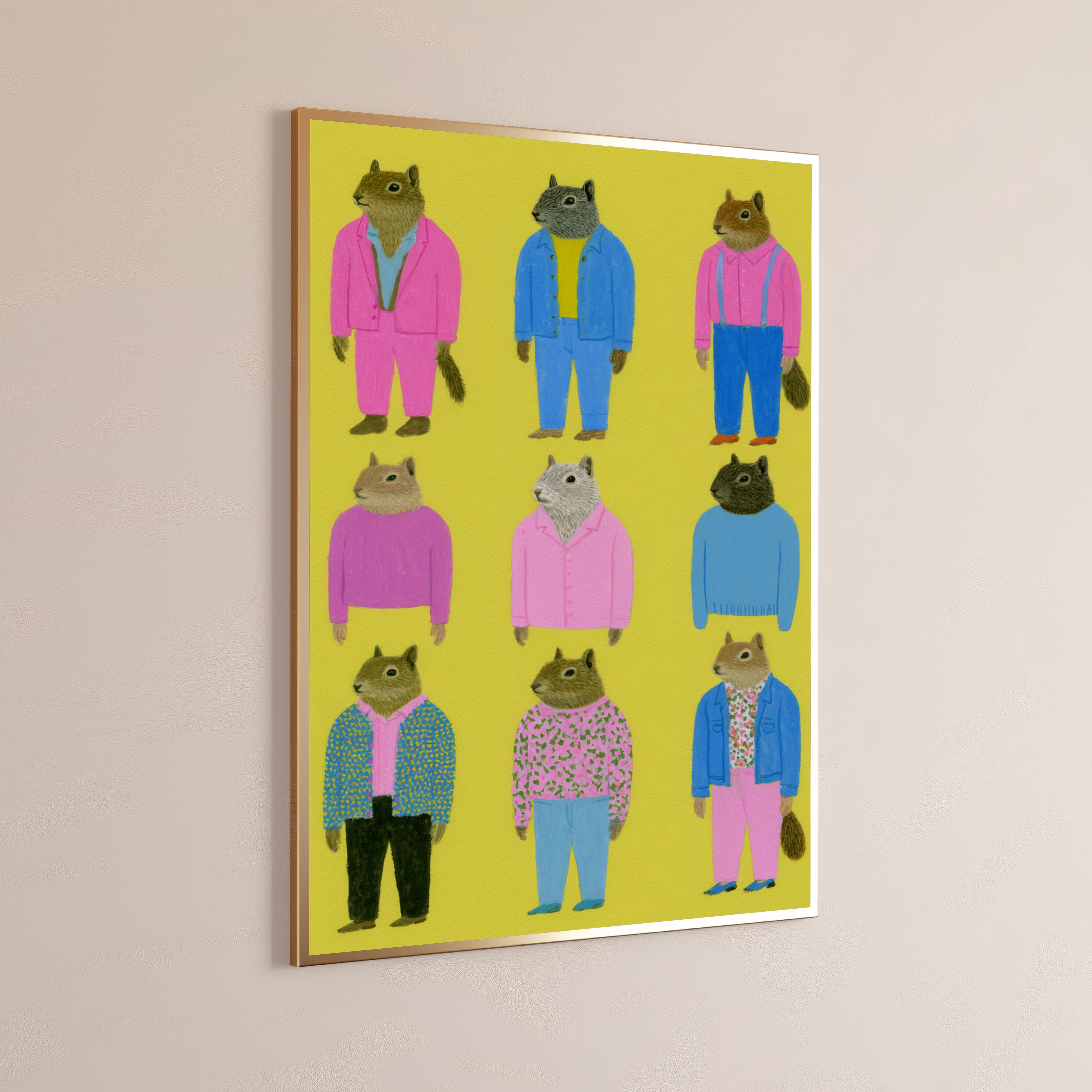 Quirky Squirrels Colourful Outfits Pop Art Print