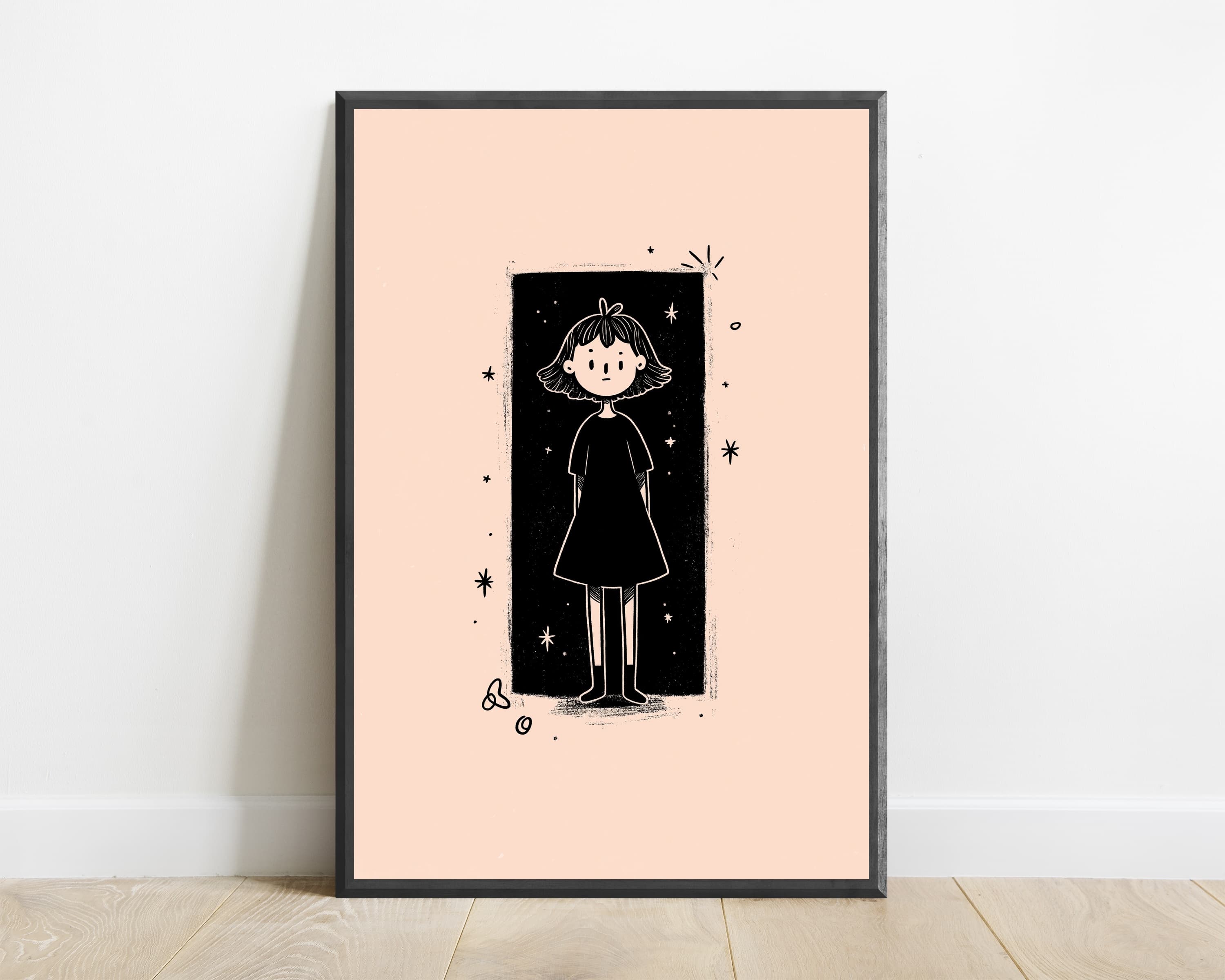 Starry Girl Minimalist Line Art Print — view 1