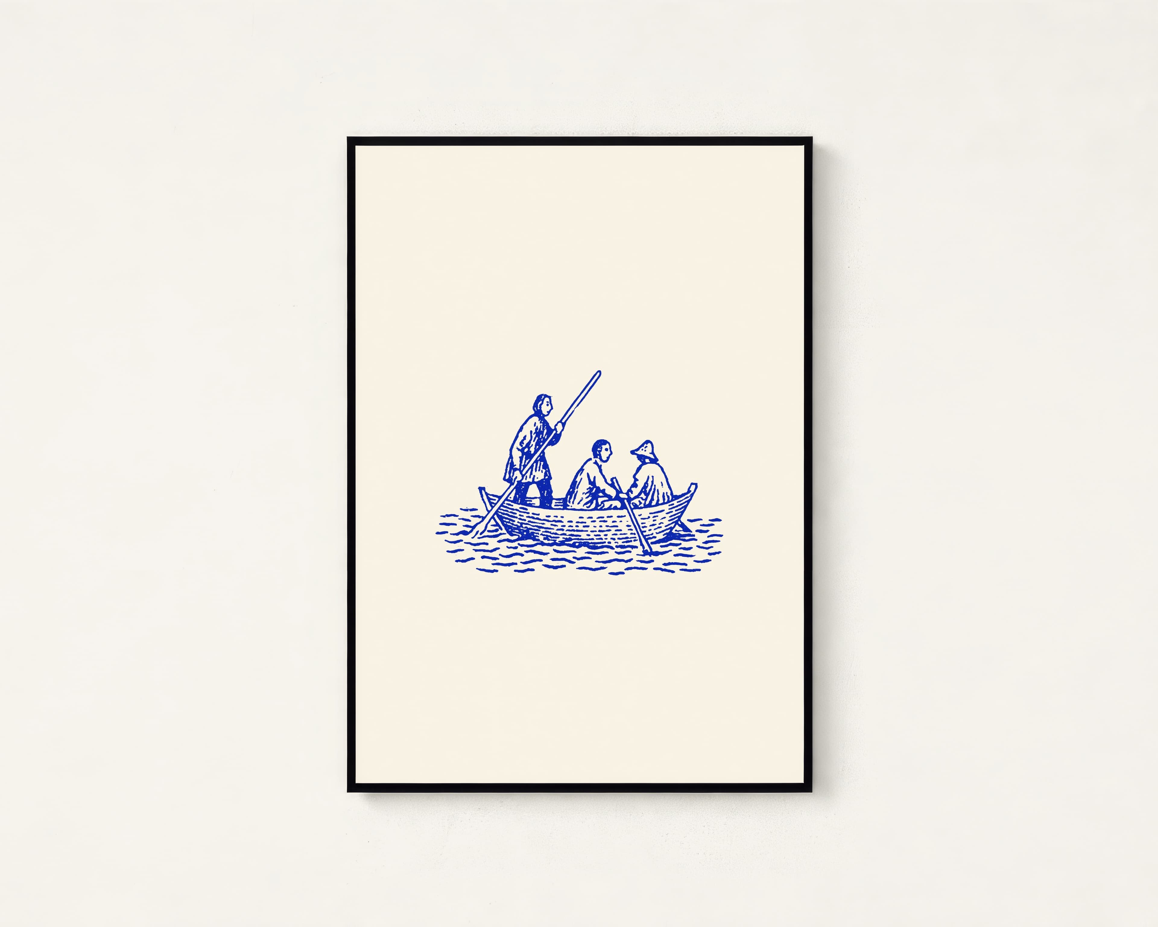 Three Boatmen Rowing Line Art Print