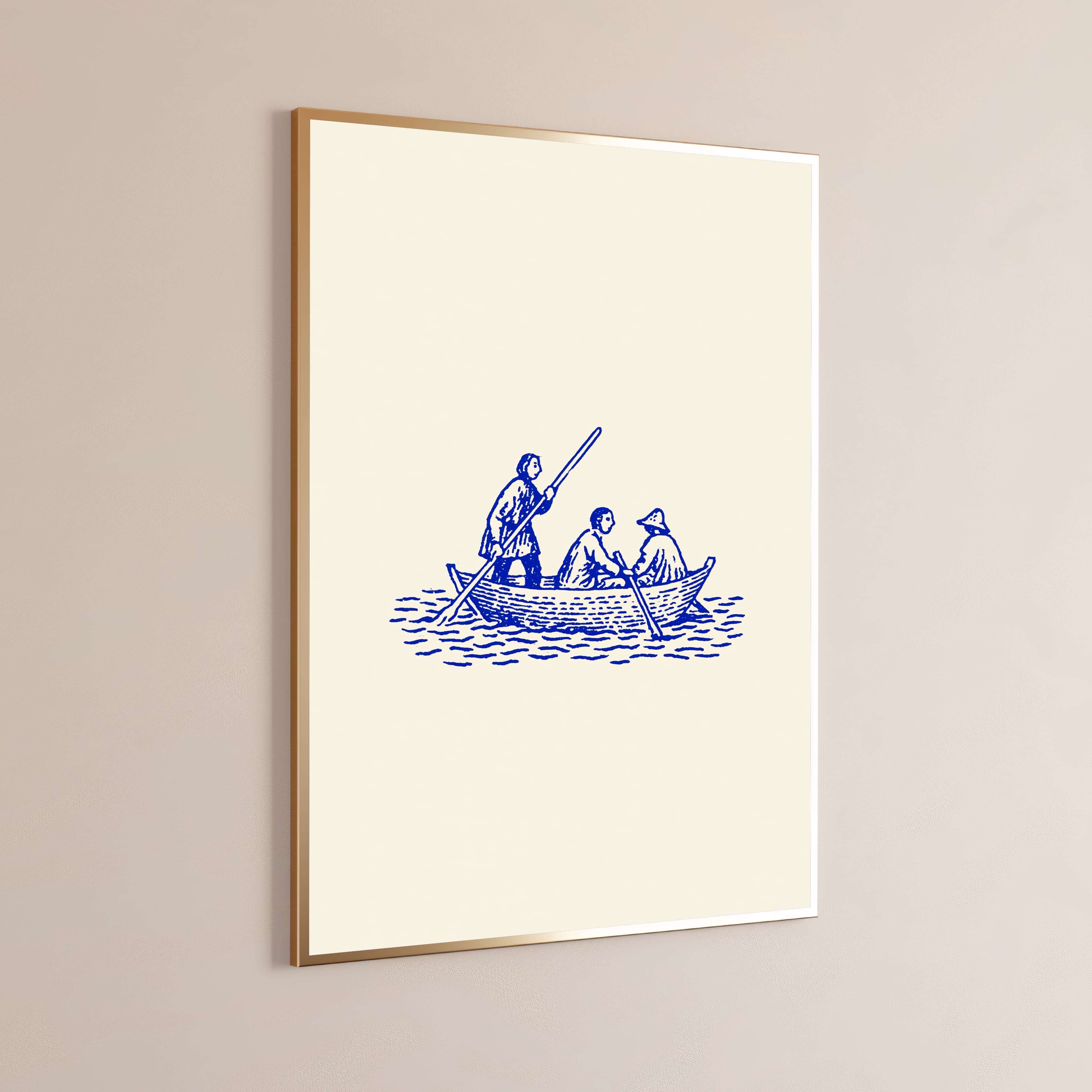 Three Boatmen Rowing Line Art Print