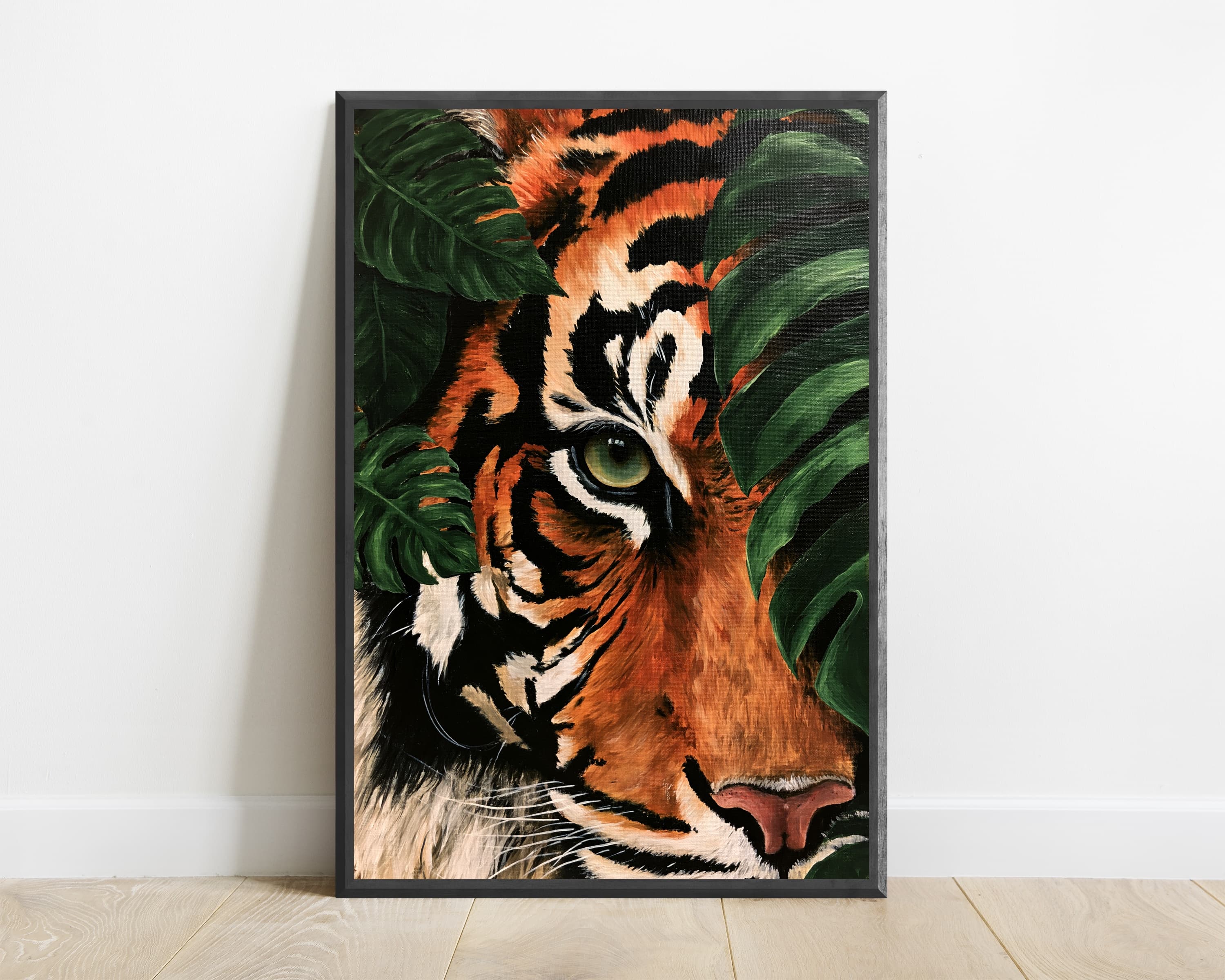 Tiger in Jungle Foliage Painting Print — view 1