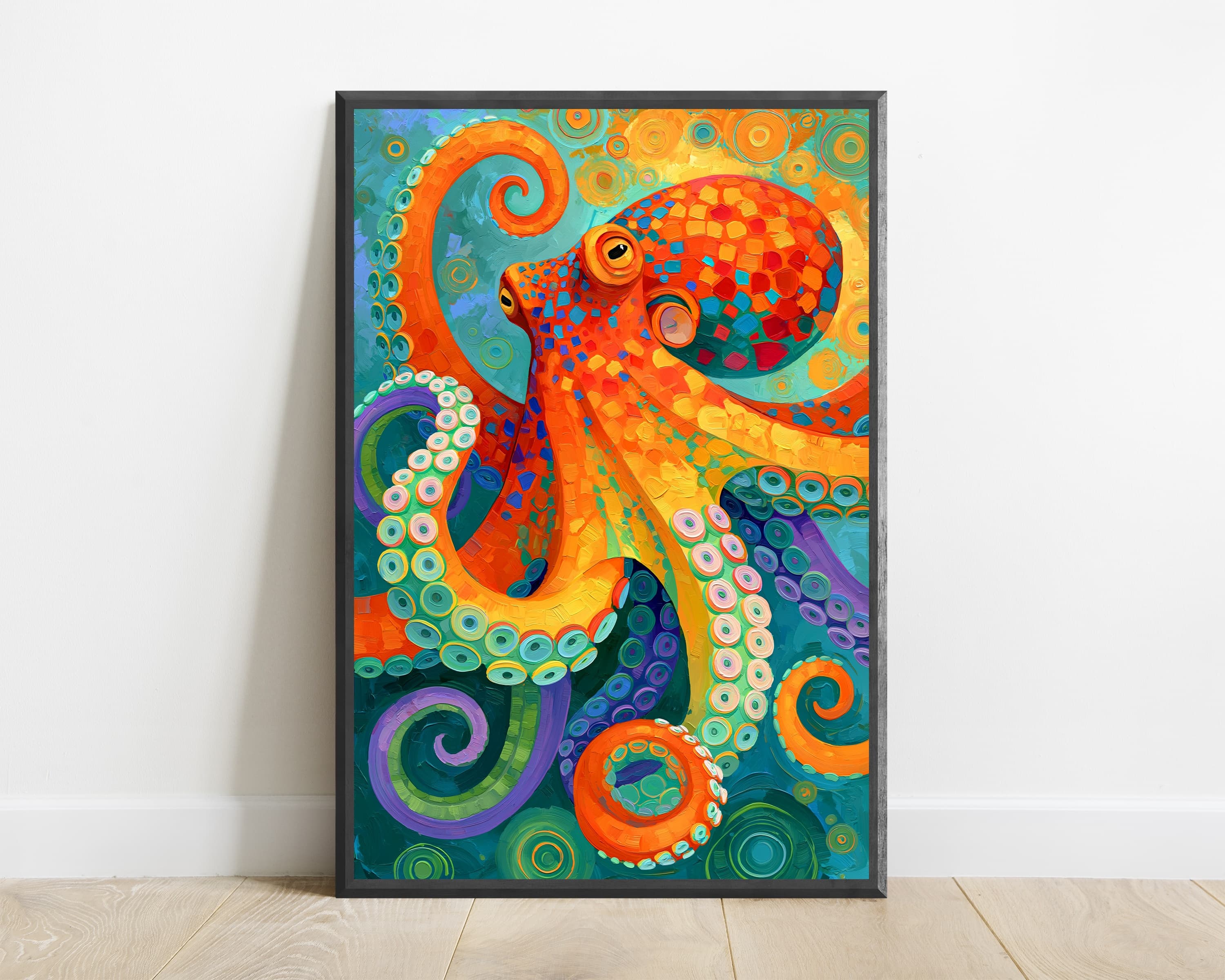 Vibrant Orange Octopus Pop Art Print — view 1