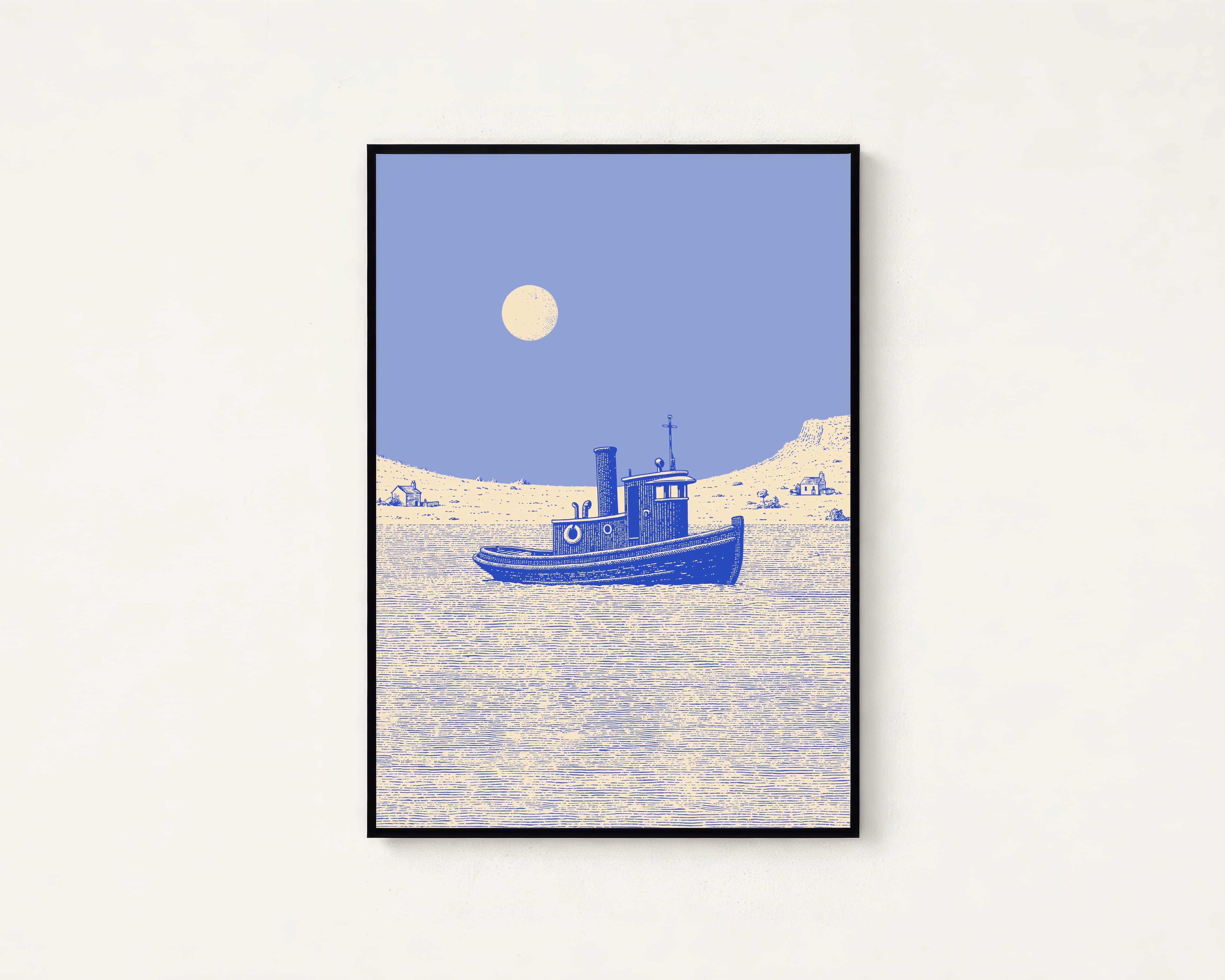 Vintage Fishing Boat Coastal Line Art