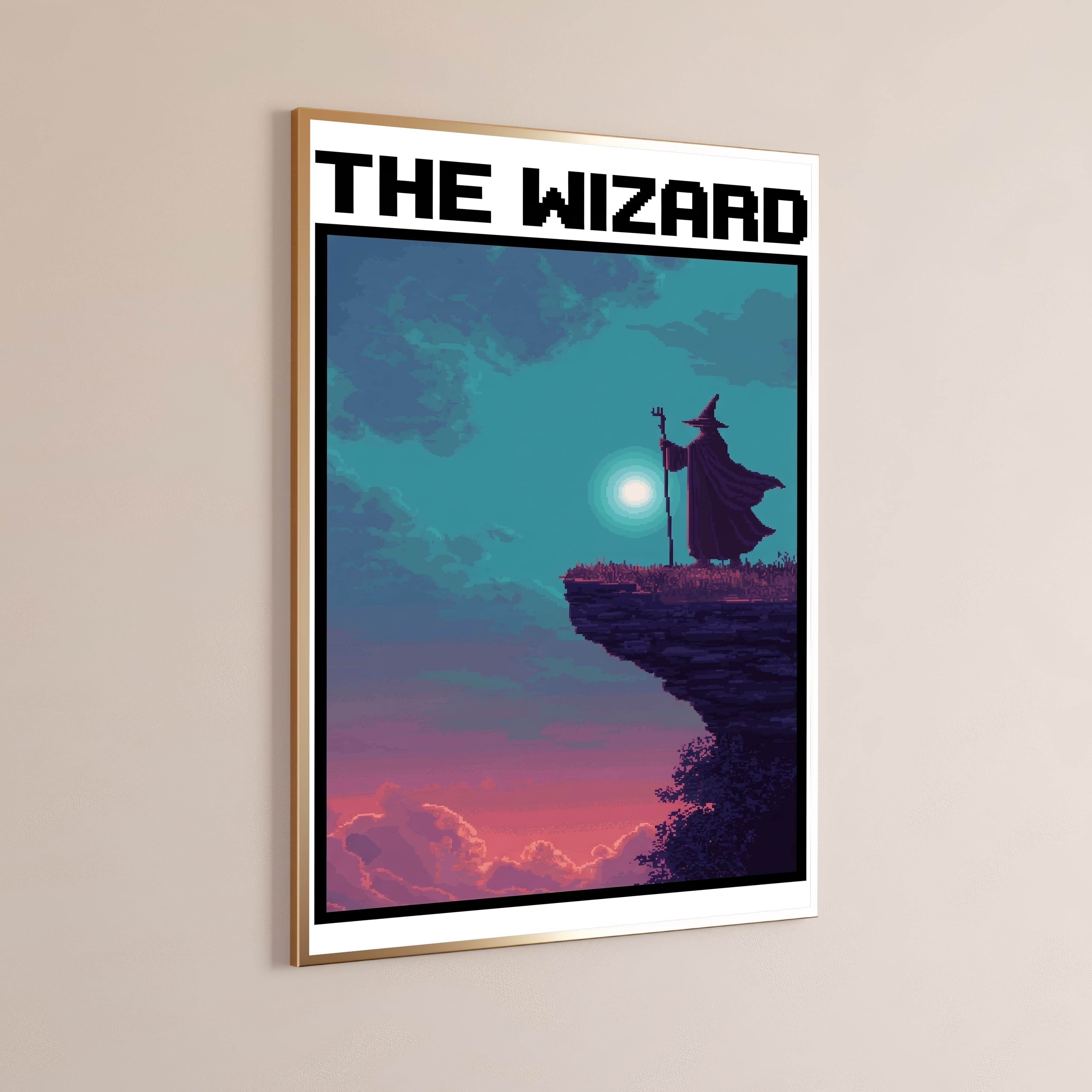 Wizard on Cliff Pixel Art Print