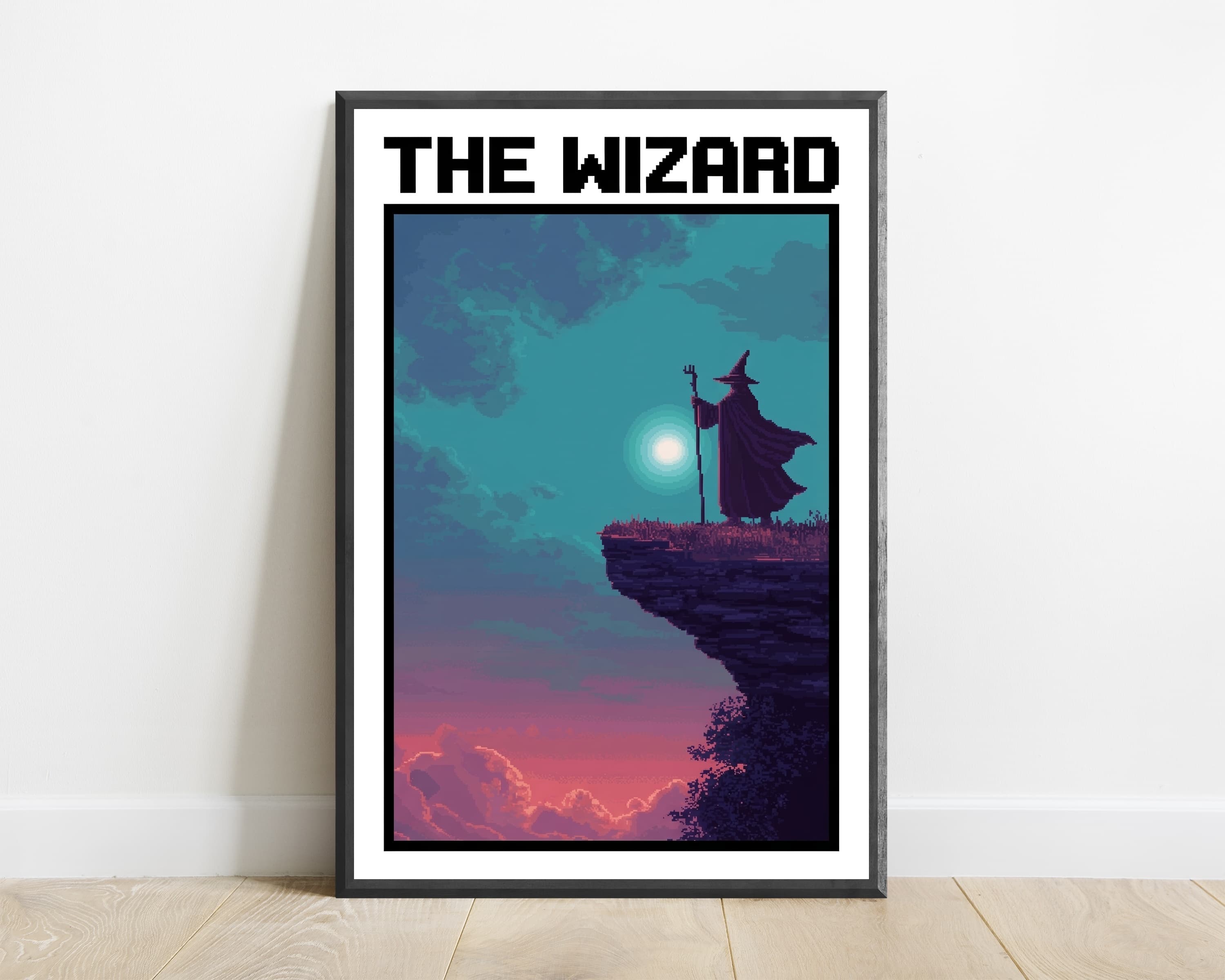 Wizard on Cliff Pixel Art Print — view 1