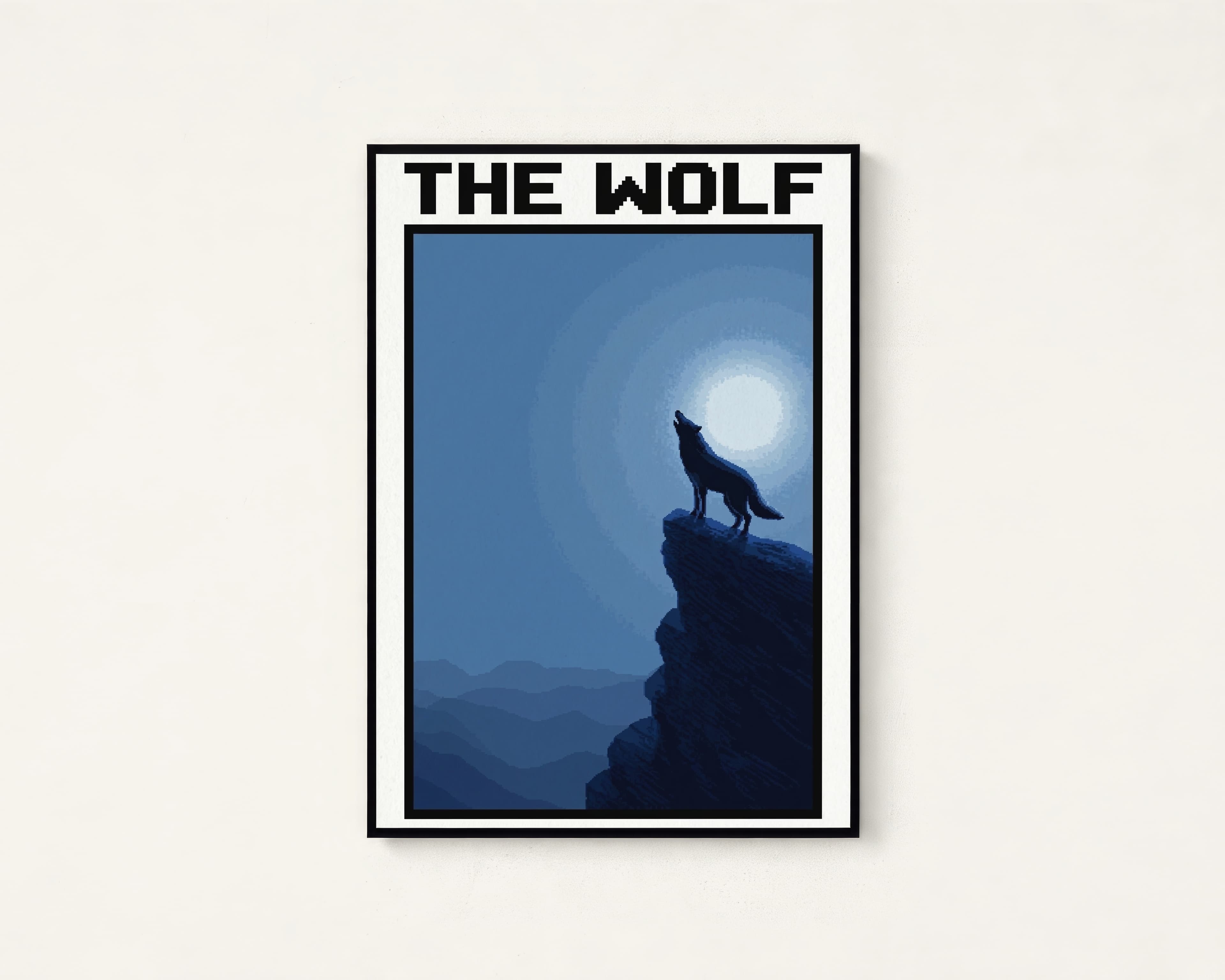 Wolf Howling Moon Cliff Pixel Art Print