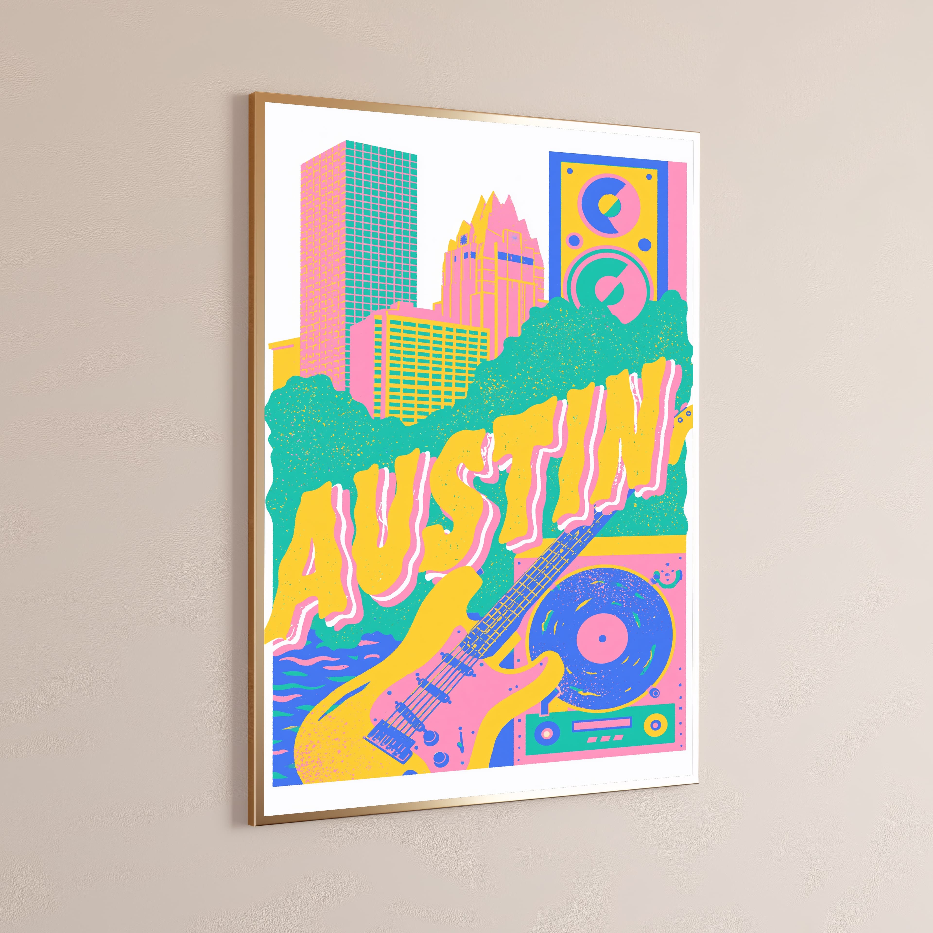 Austin Skyline Neon Retro Pop Art