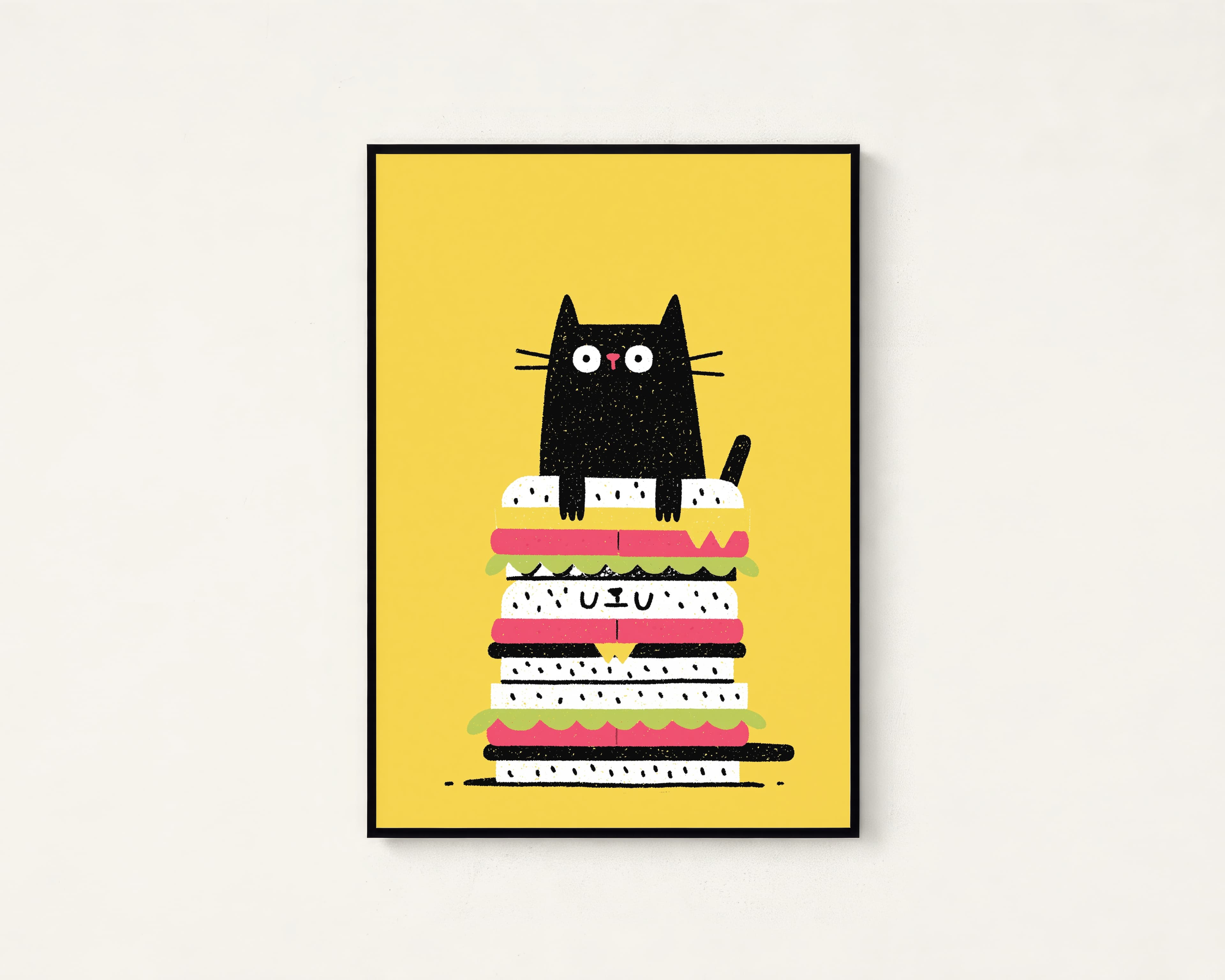 Black Cat on Sandwich Stack Pop Art Print